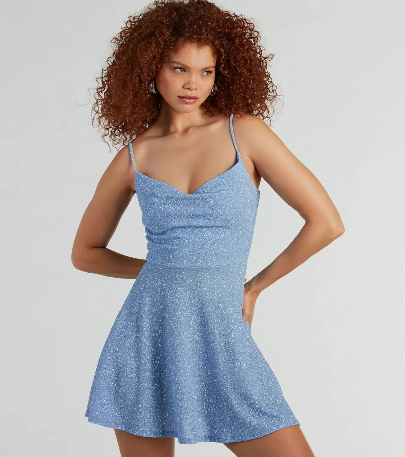 Windsor Let It Glow Glitter Rhinestone Skater Dress PERIWINKLE Store