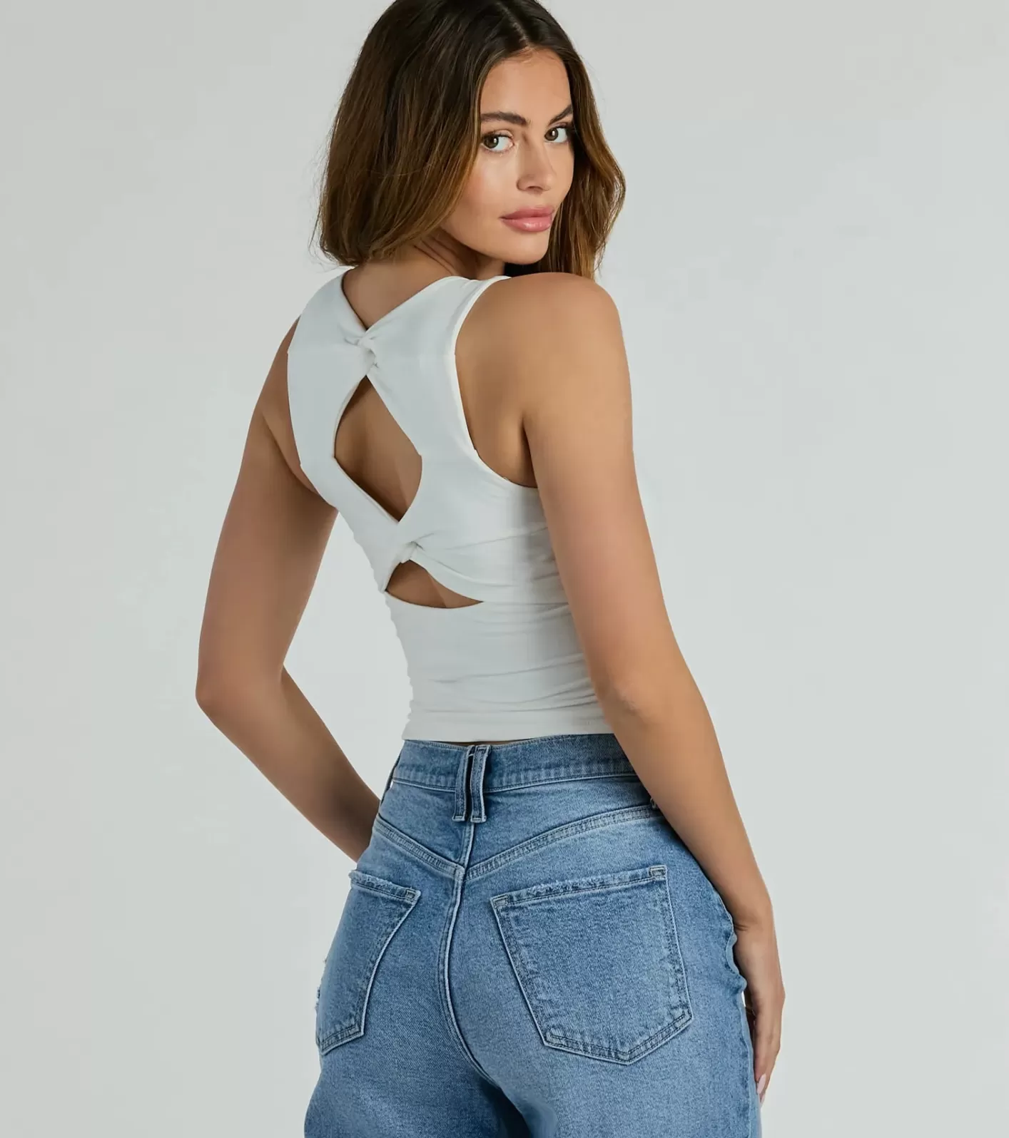 Windsor Let's Get Away Open Back Sleeveless Crop Top WHITE Outlet
