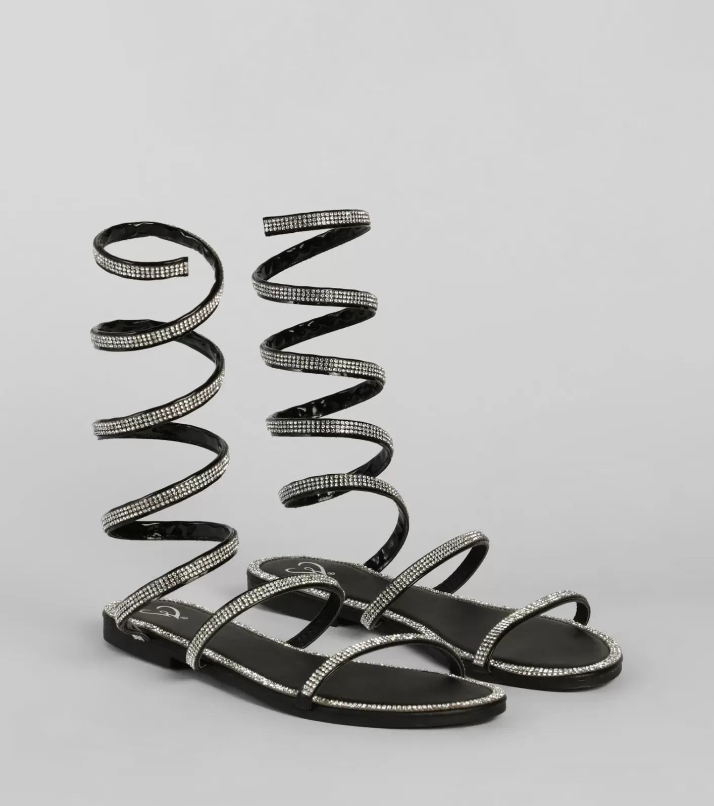 Windsor Level Up Rhinestone Spiral Sandals BLACK Clearance