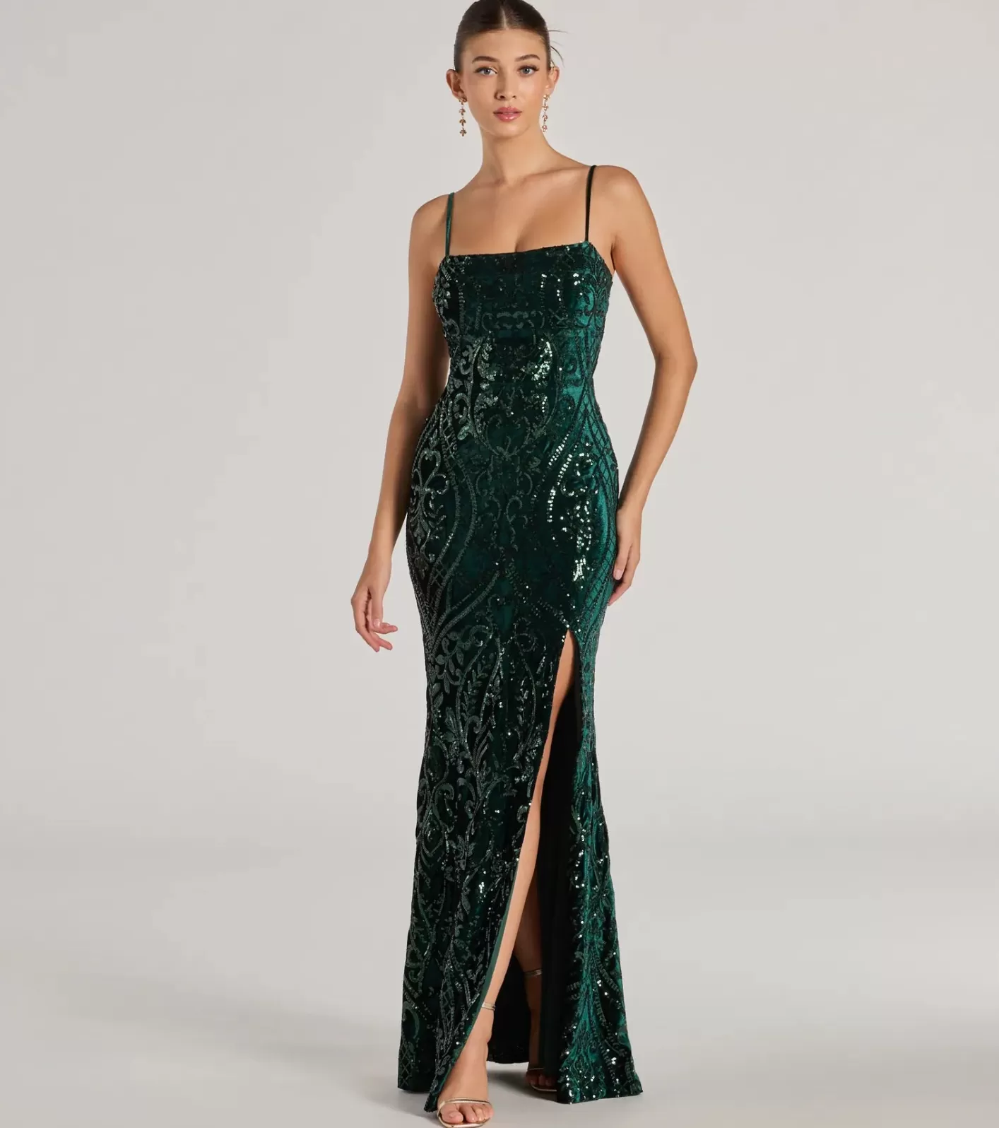 Windsor Lilia Sequin Velvet High Slit Mermaid Dress HUNTER Online