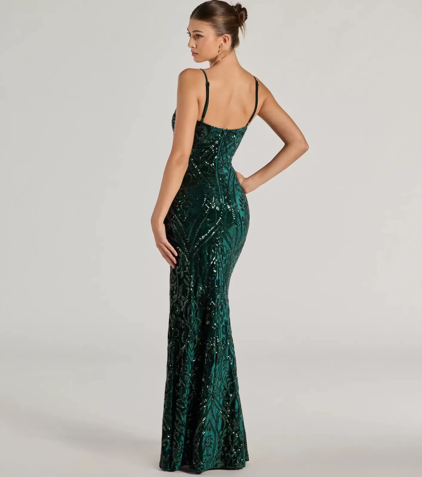 Windsor Lilia Sequin Velvet High Slit Mermaid Dress HUNTER Online