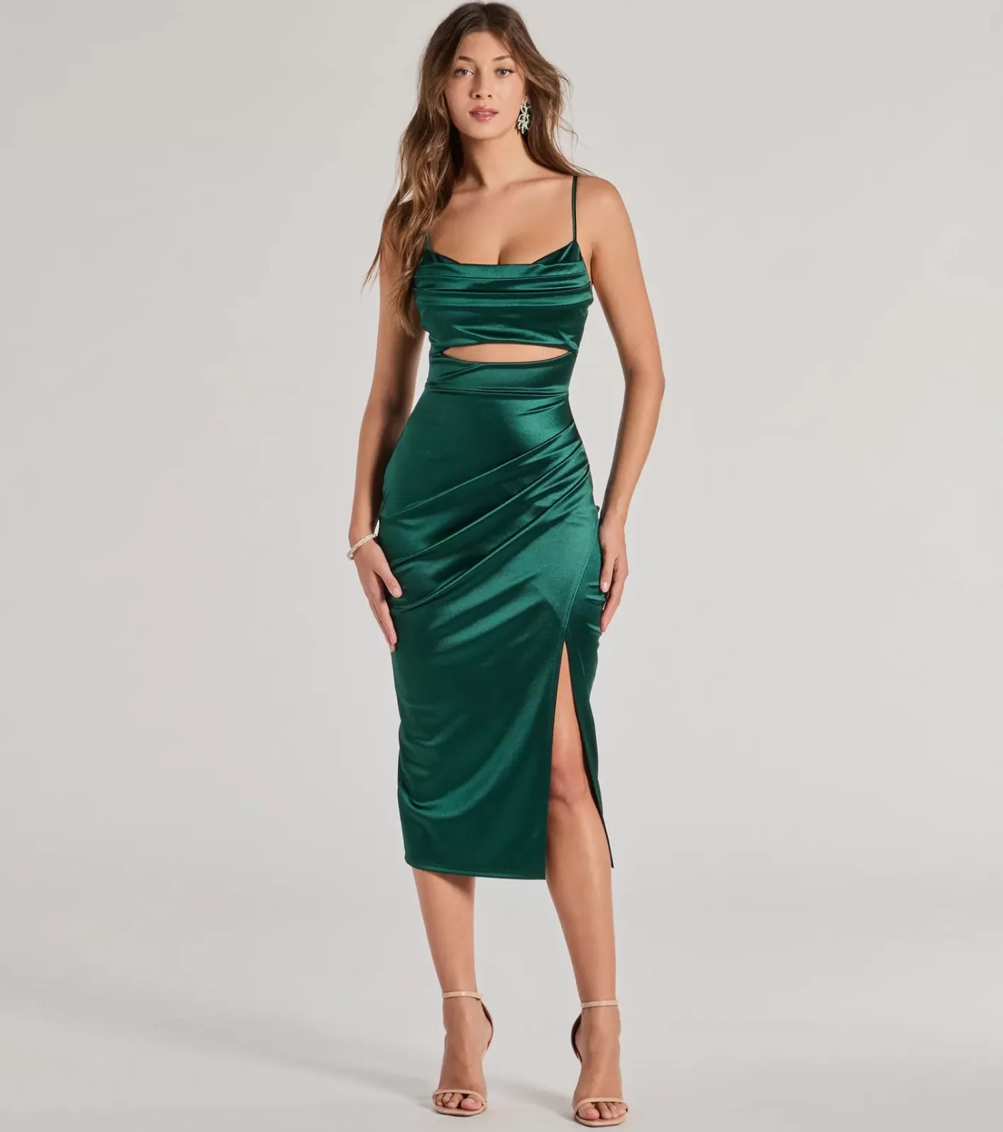 Windsor Lilith Satin Cutout Wrap-Front Midi Dress HUNTER Best
