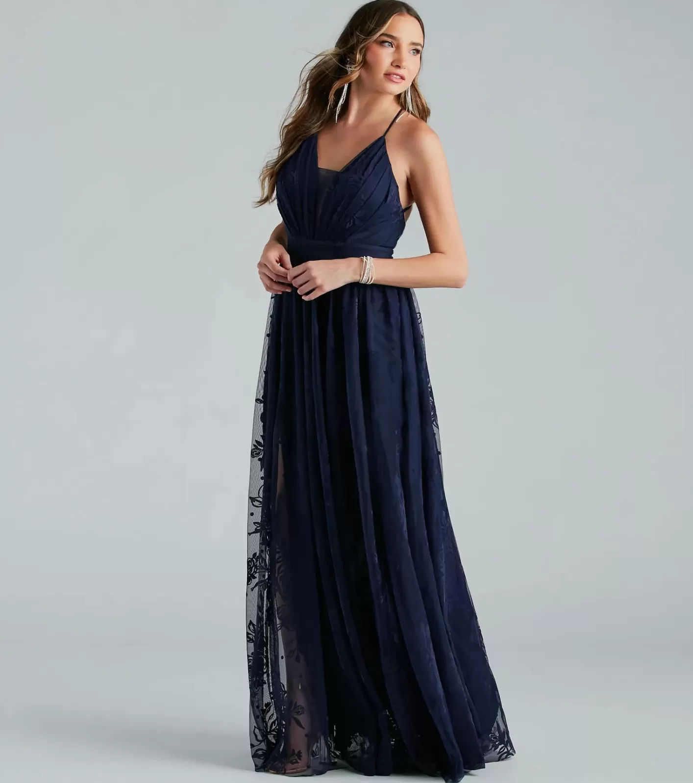 Windsor Lina Flocked Velvet A-Line Formal Dress NAVY Shop