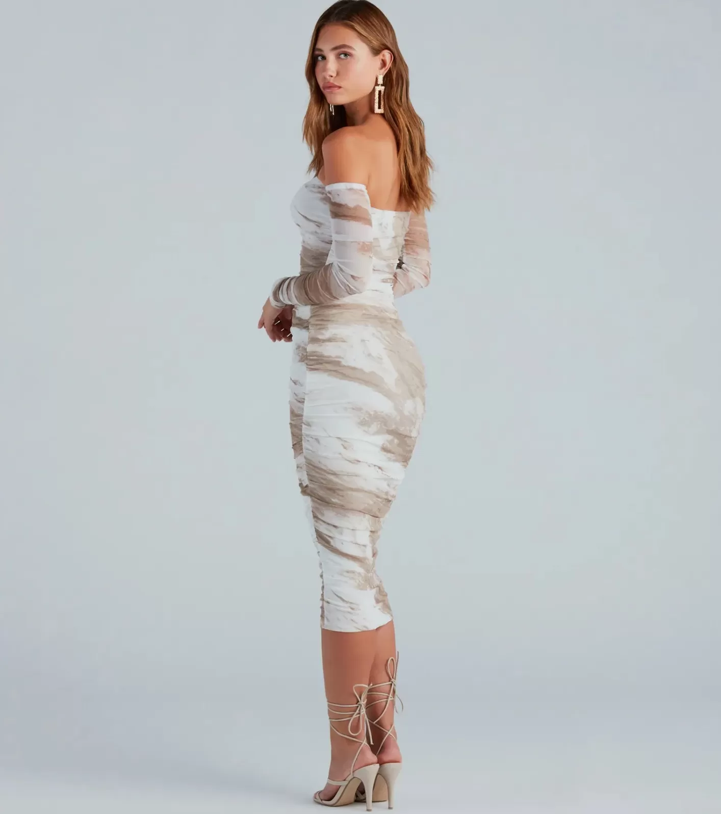Windsor Living A Dream Marble Off-The-Shoulder Midi Dress NATURAL Best Sale