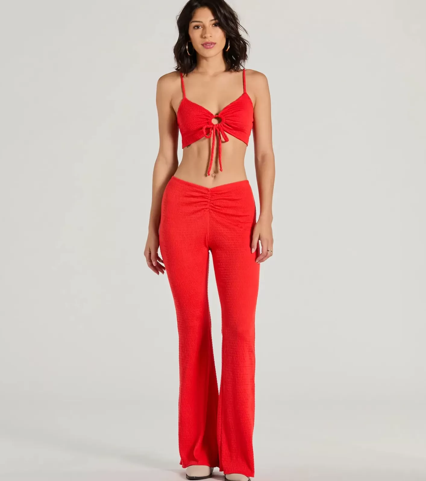 Windsor Looking Good V-Waist Smocked Flare Pants RED Best Sale