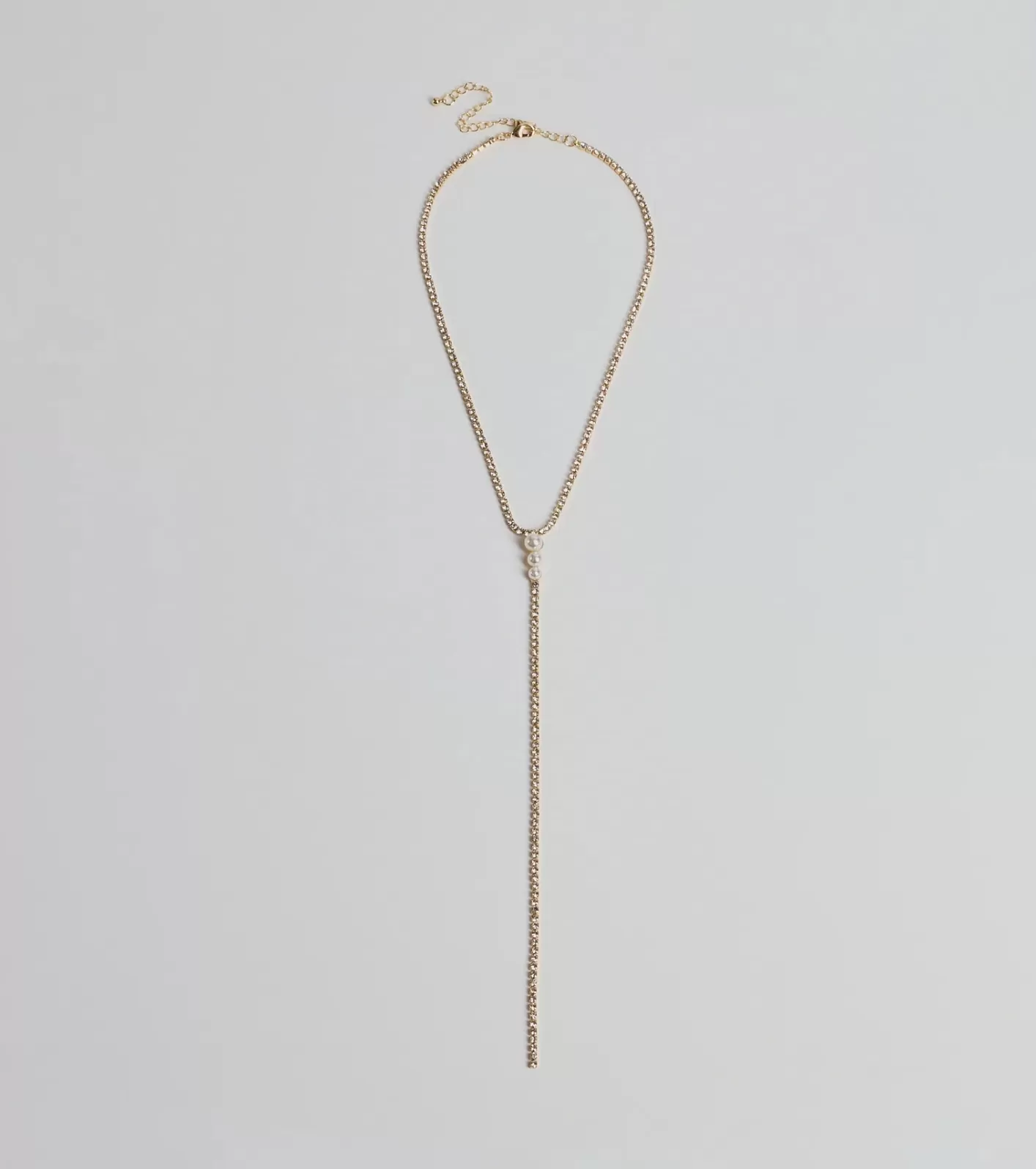 Windsor Luxe Glam Rhinestone And Pearl Lariat Necklace GOLD Cheap