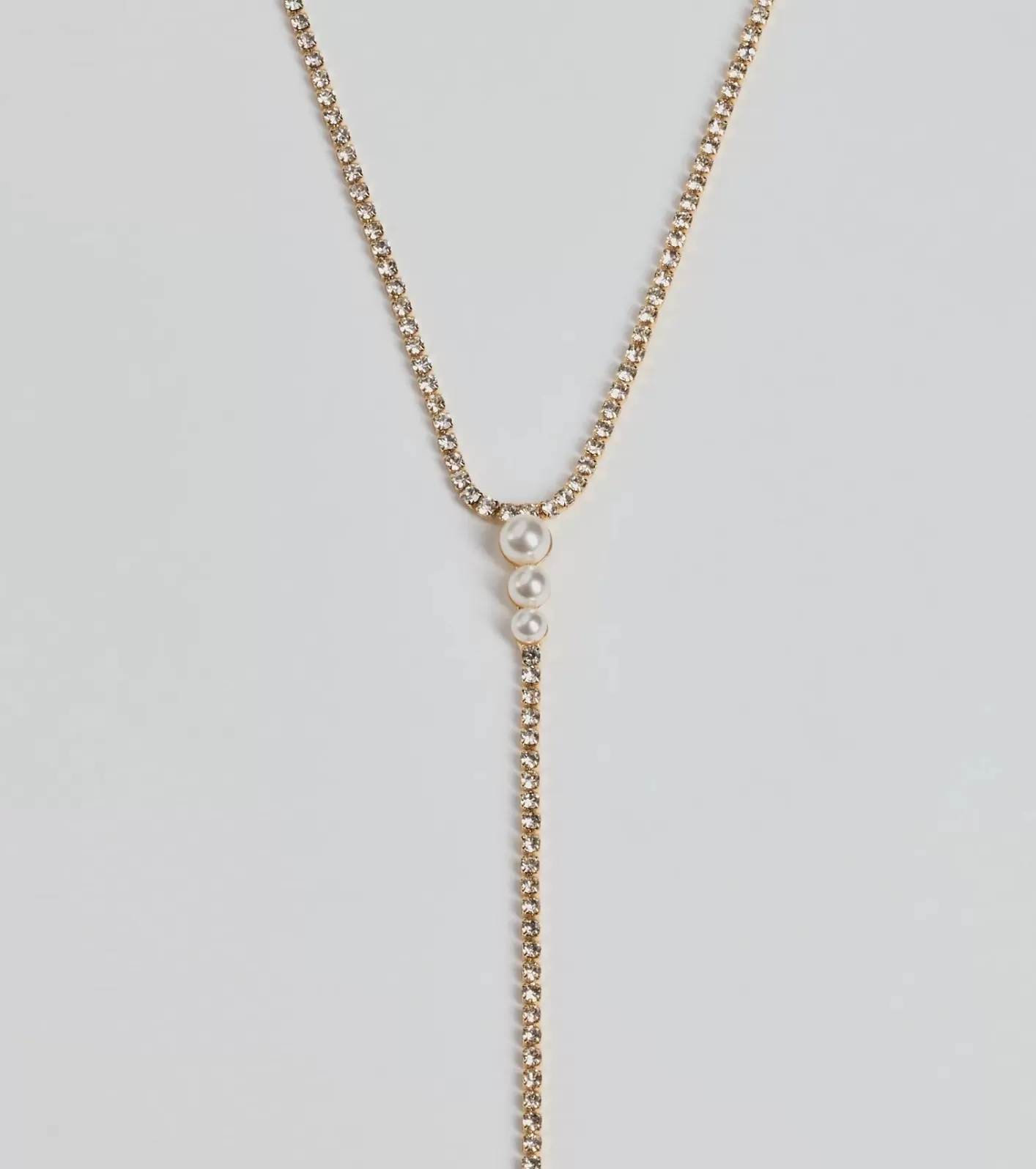 Windsor Luxe Glam Rhinestone And Pearl Lariat Necklace GOLD Cheap