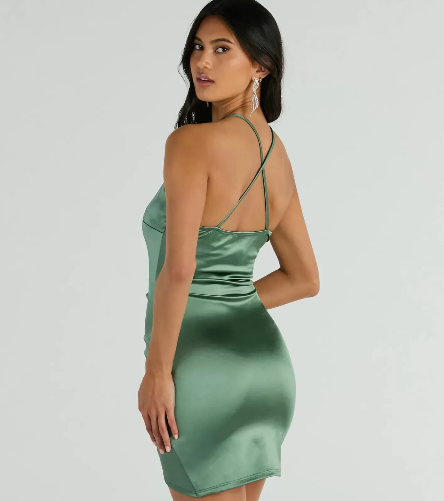 Windsor Luxe Guaranteed Satin Bodycon Mini Dress SAGE Online