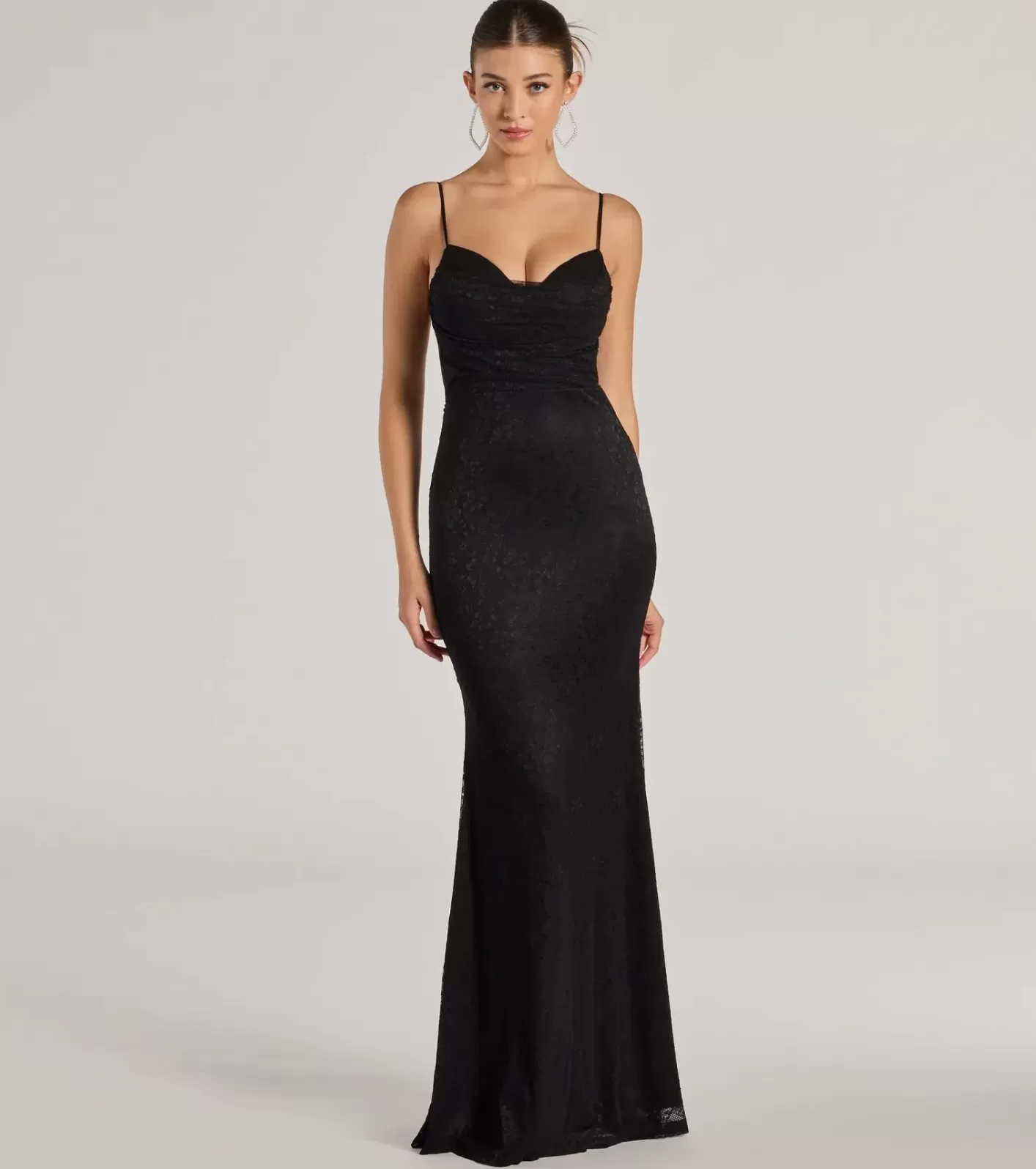 Windsor Lylah Lace Cowl Neck Mermaid Dress BLACK Discount