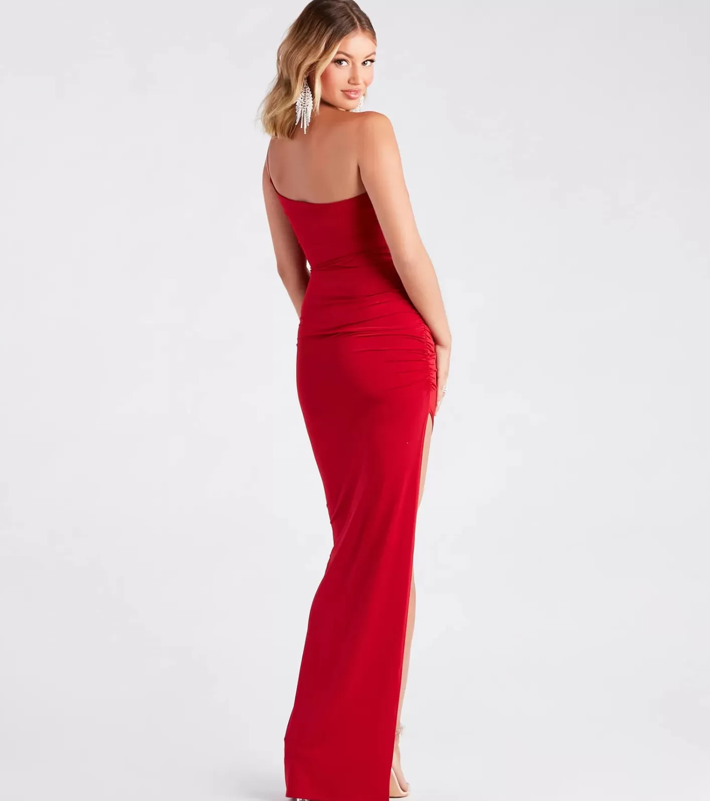 Windsor Madalyn One-Shoulder High Slit Formal Dress RED New