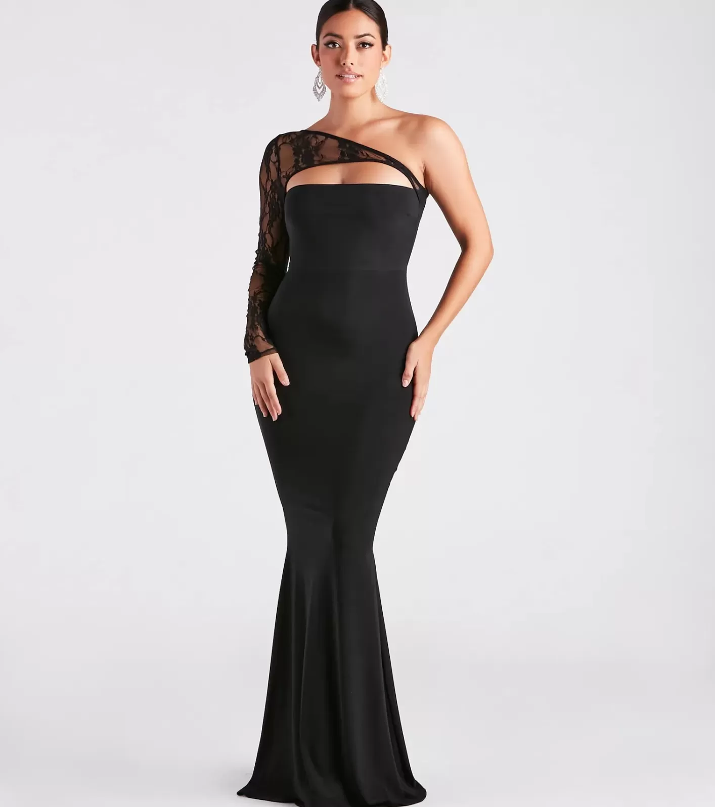 Windsor Magnolia Formal Lace One Shoulder Mermaid Dress BLACK Shop