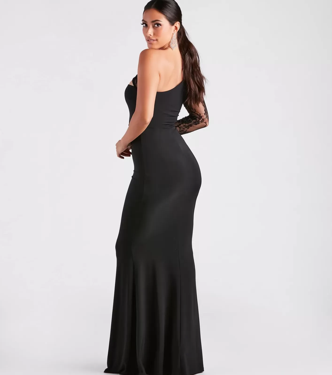 Windsor Magnolia Formal Lace One Shoulder Mermaid Dress BLACK Shop