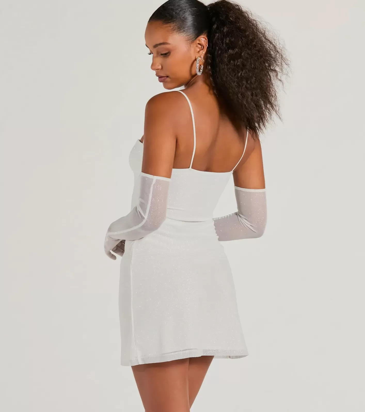 Windsor Main Attraction Glitter Mini Dress And Gloves Set WHITE-2 Store