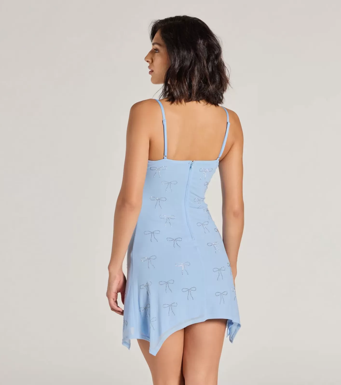 Windsor Major Flirt Rhinestone Bow A-Line Mini Dress BLUE Best