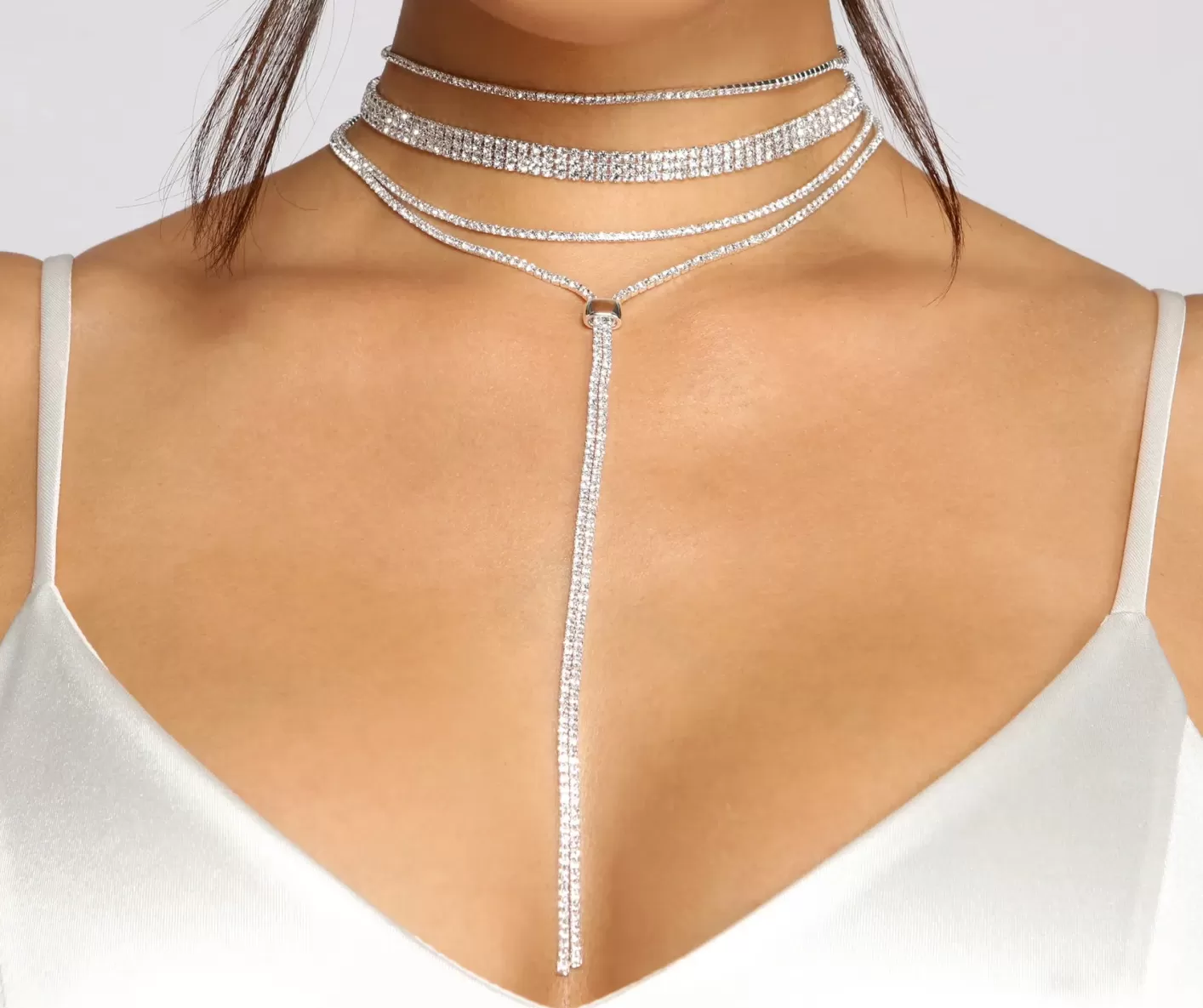 Windsor Major Glam Status Rhinestone Necklace Set SILVER Best Sale