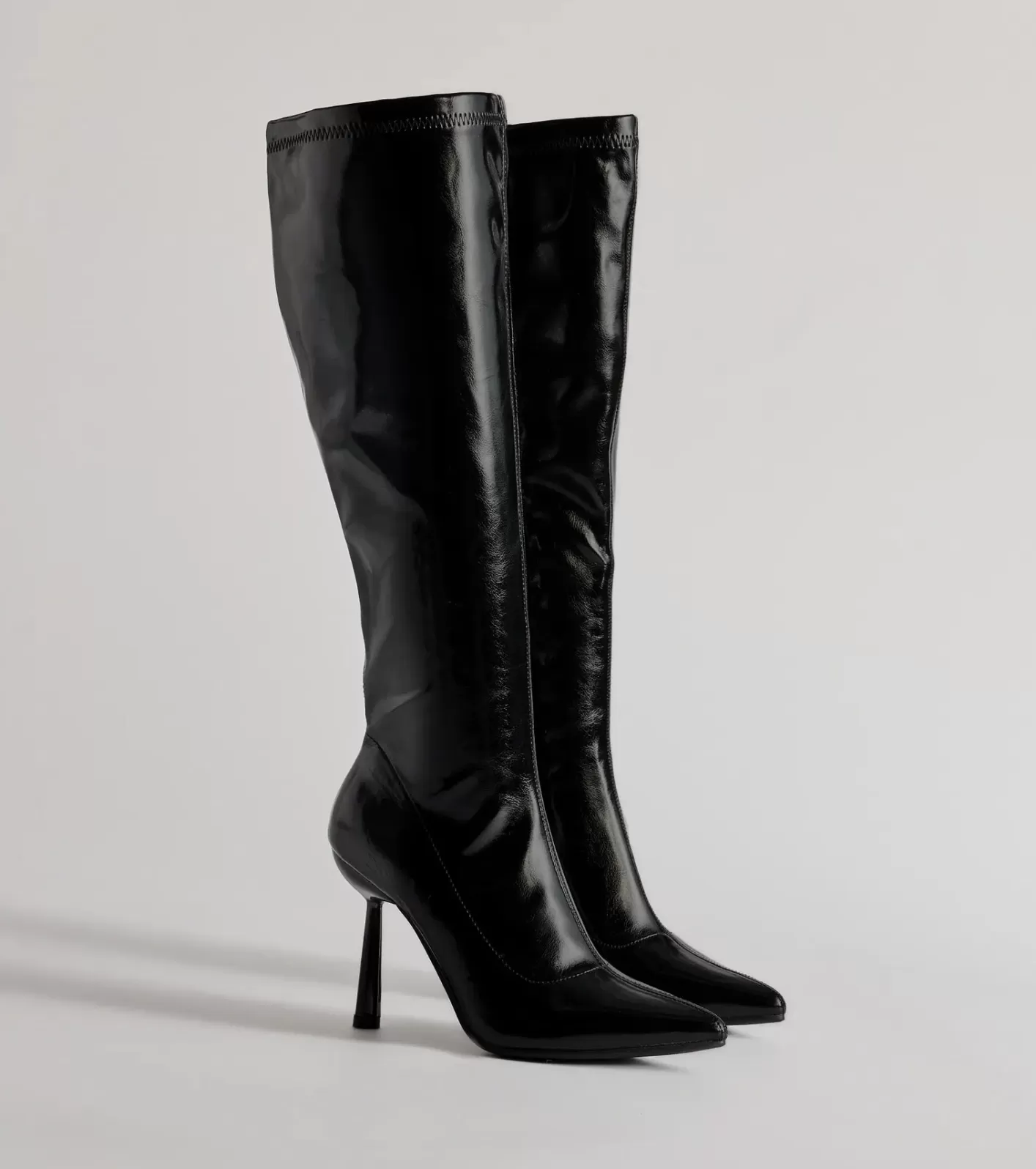 Windsor Major Strut Faux Leather Knee-High Stiletto Boots BLACK Outlet
