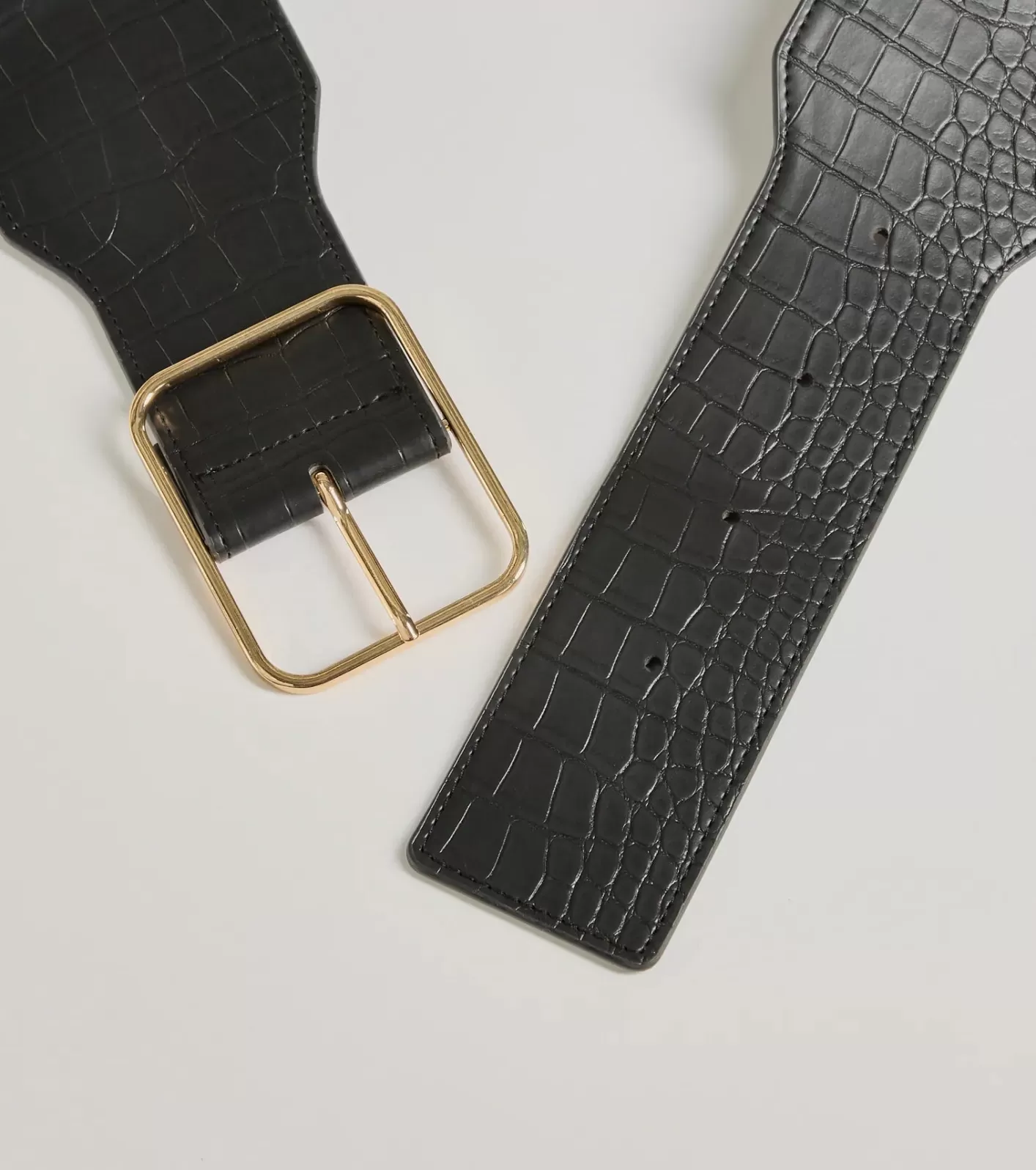 Windsor Major Stun Faux Croc-Embossed Wide Stretch Belt BLACK Best