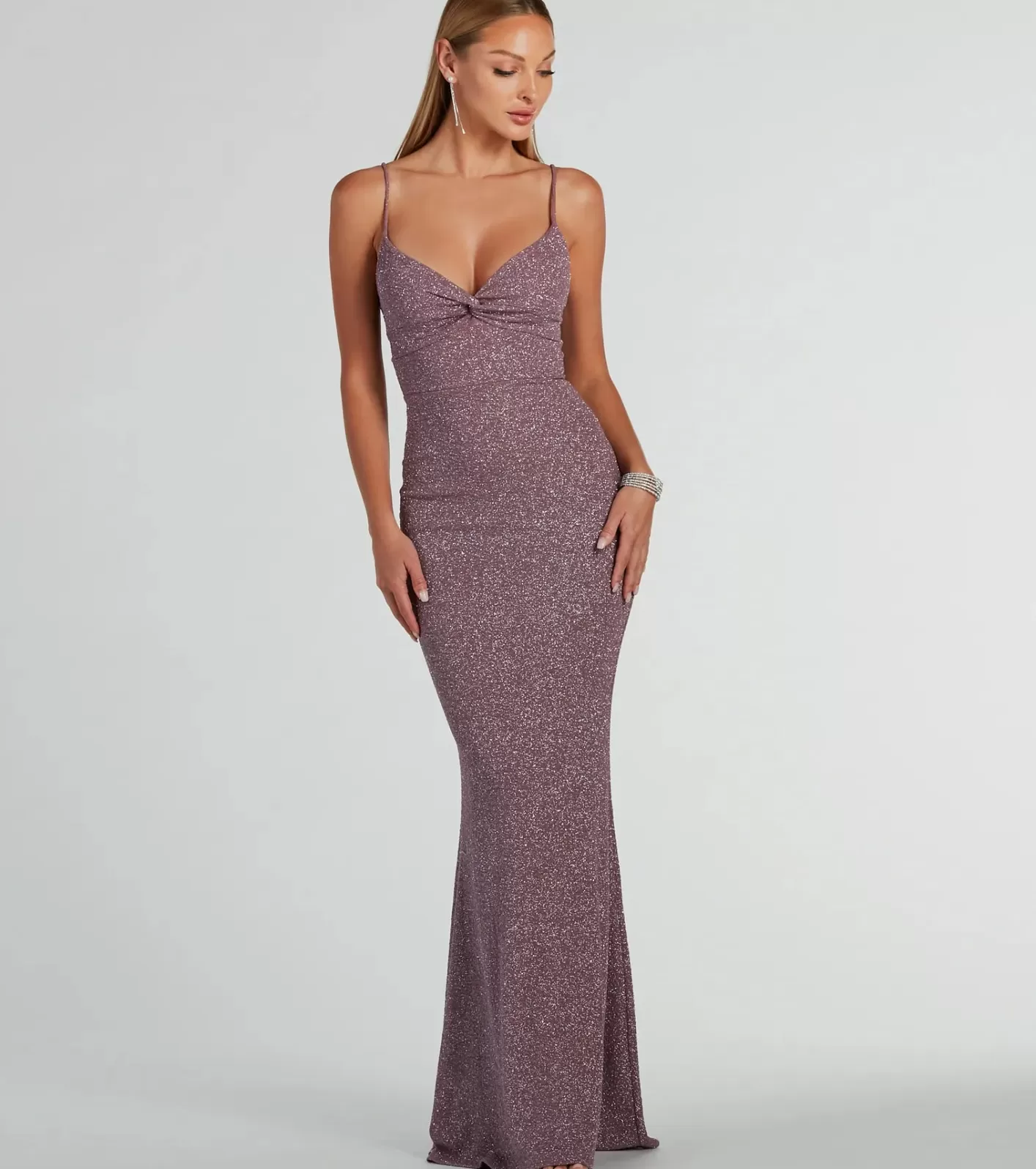 Windsor Maleah Twist-Front Glitter Knit Mermaid Dress LAVENDER Cheap