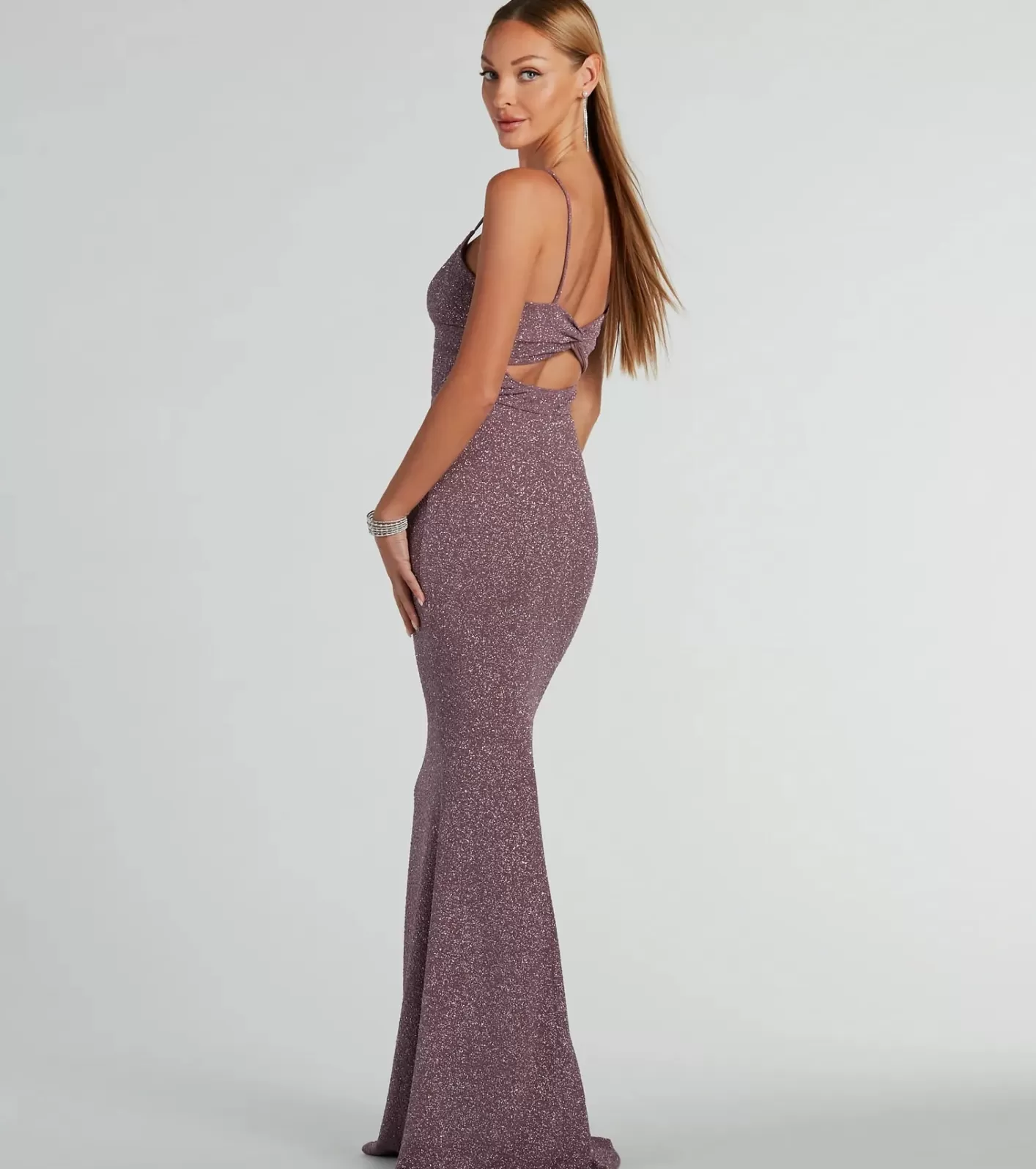 Windsor Maleah Twist-Front Glitter Knit Mermaid Dress LAVENDER Cheap