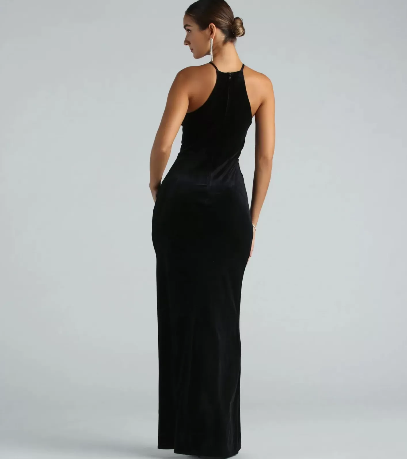Windsor Marcela Formal Velvet High Neck Long Dress BLACK Best Sale