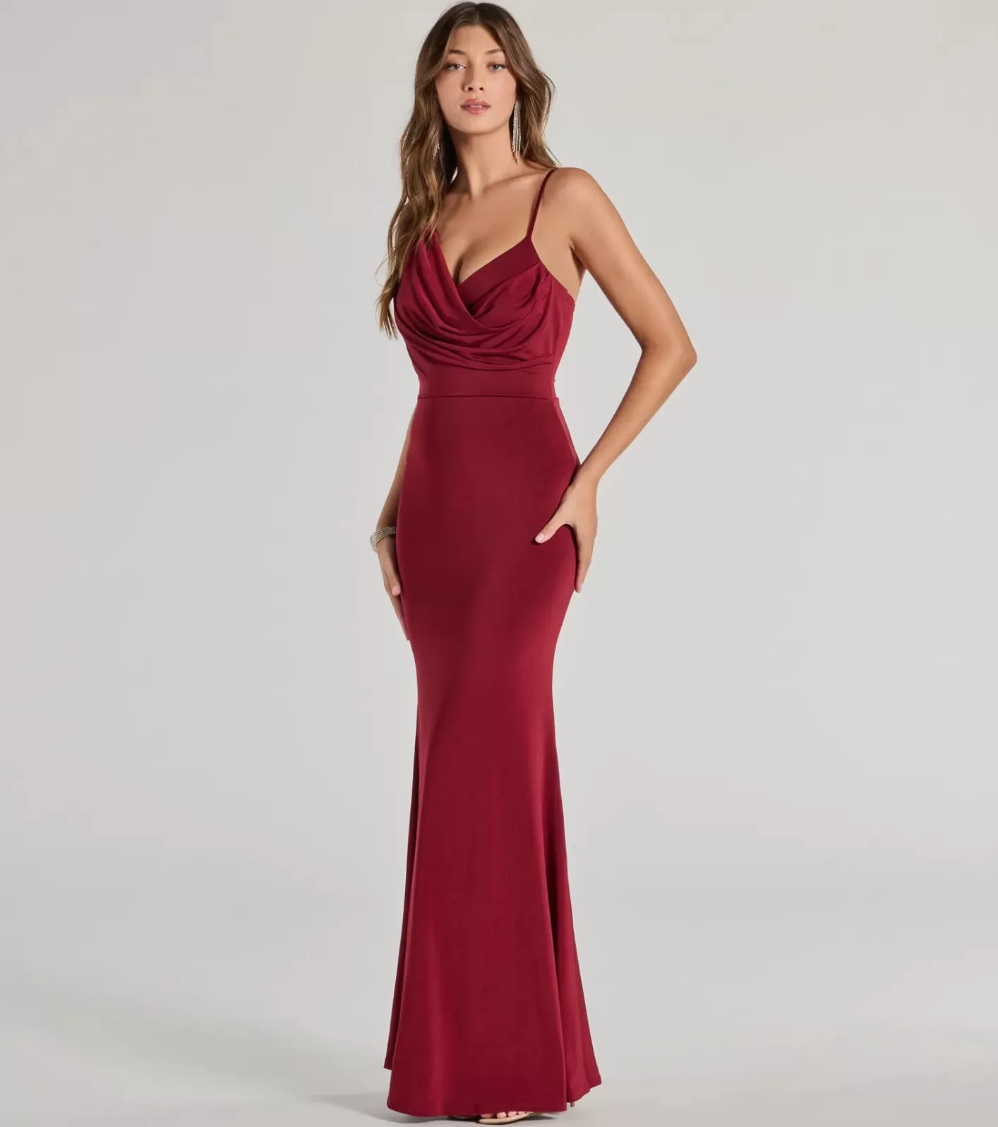 Windsor Margot One-Shoulder Cowl Neck Mermaid Dress WINE Discount