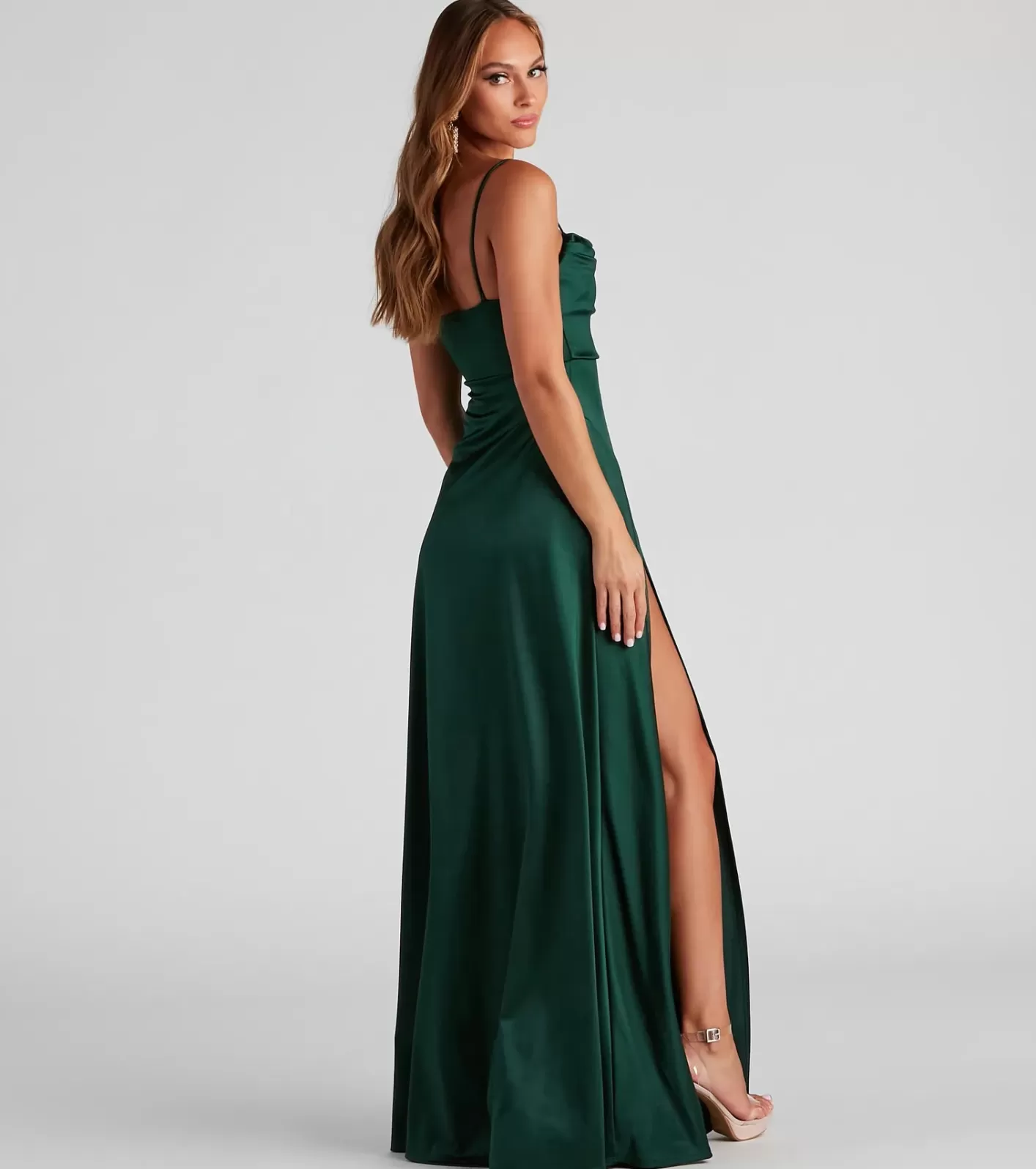 Windsor Marissa Formal Satin Cowl Neck Dress HUNTER Fashion