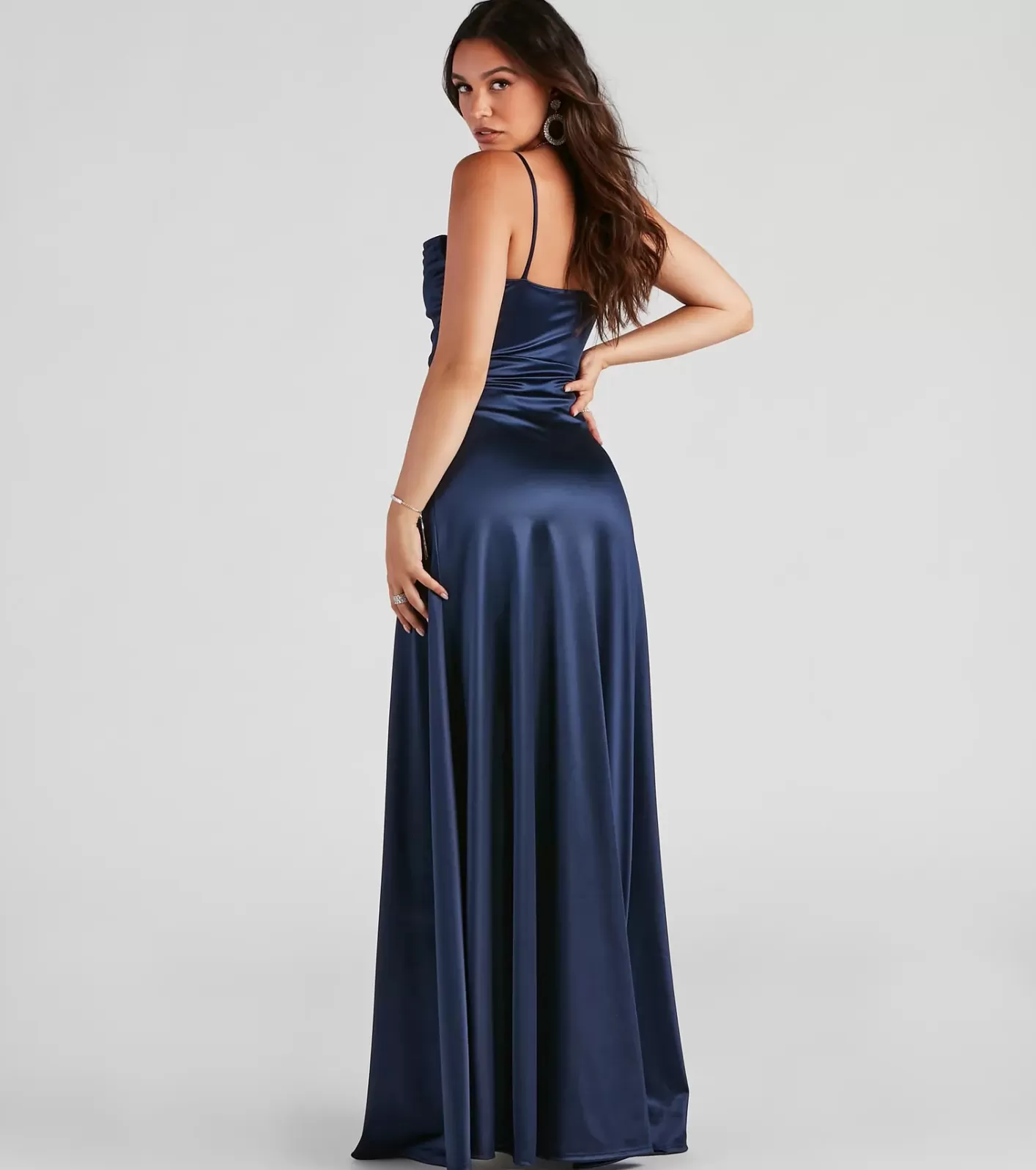 Windsor Marissa Formal Satin Cowl Neck Dress NAVY Store
