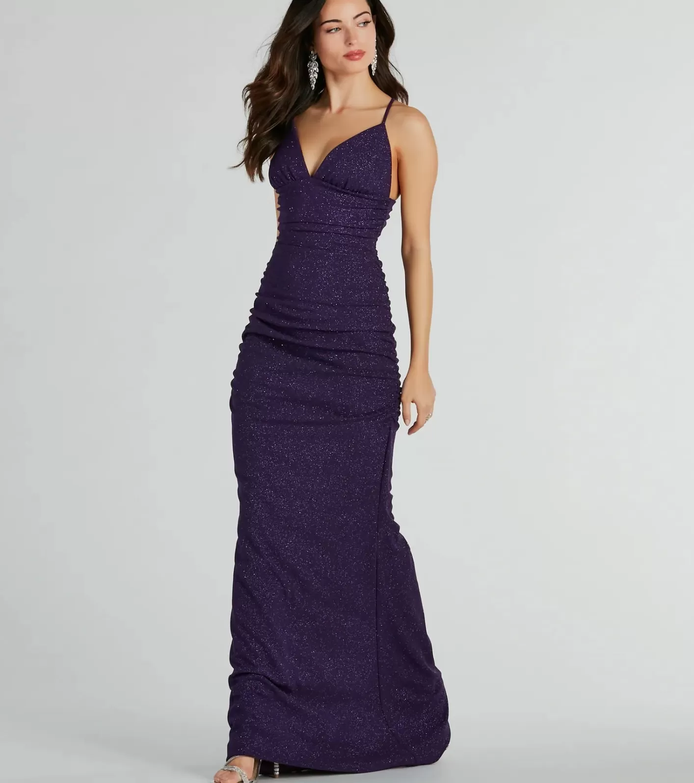 Windsor May Lace-Up Mermaid Glitter Formal Dress PURPLE Hot