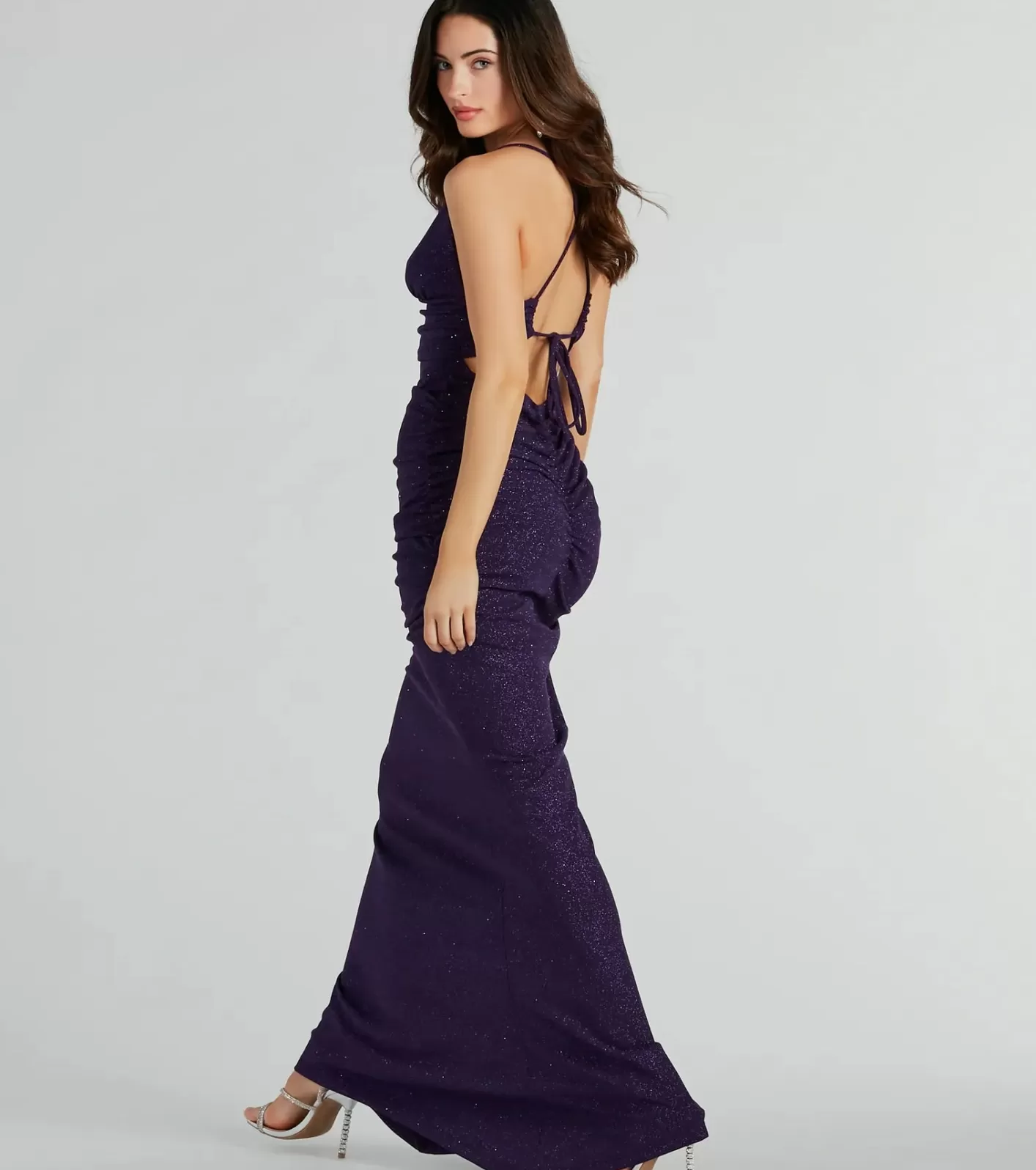 Windsor May Lace-Up Mermaid Glitter Formal Dress PURPLE Hot