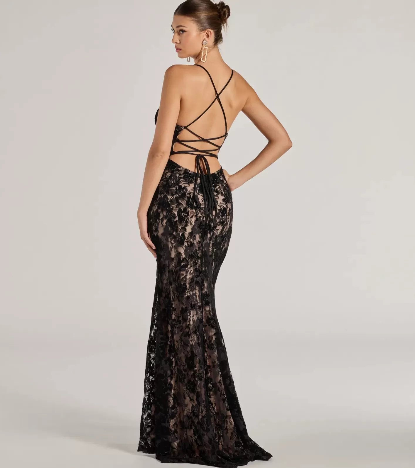 Windsor Mckenna Velvet Flocked Lace Mermaid Dress BLACK Sale
