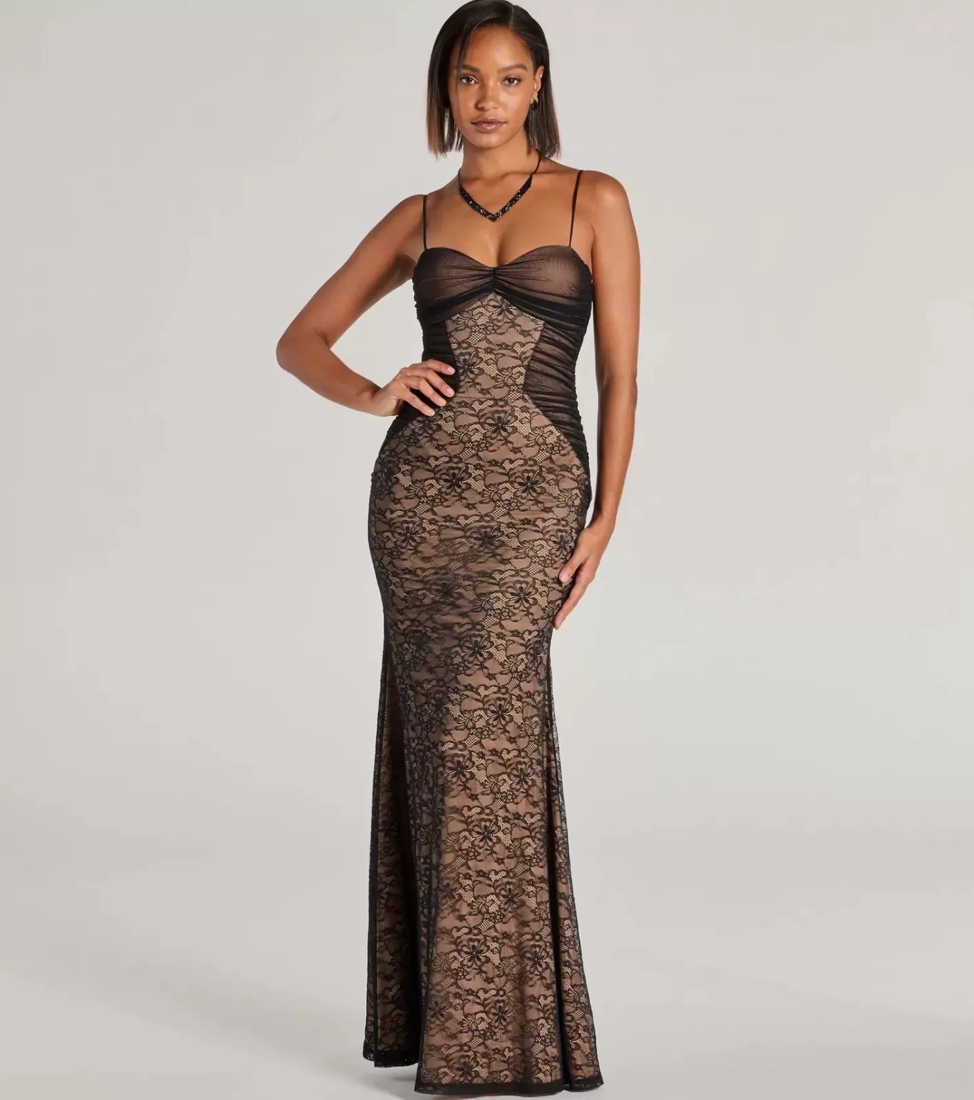 Windsor Meg Sweetheart Mermaid Lace Mesh Formal Dress BLACK Sale