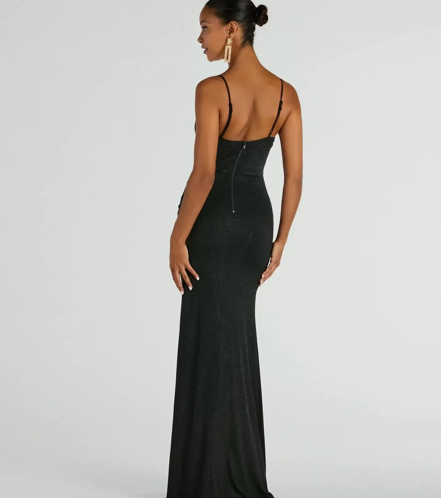 Windsor Melinda V-Neck Slit Mermaid Glitter Formal Dress BLACK Discount