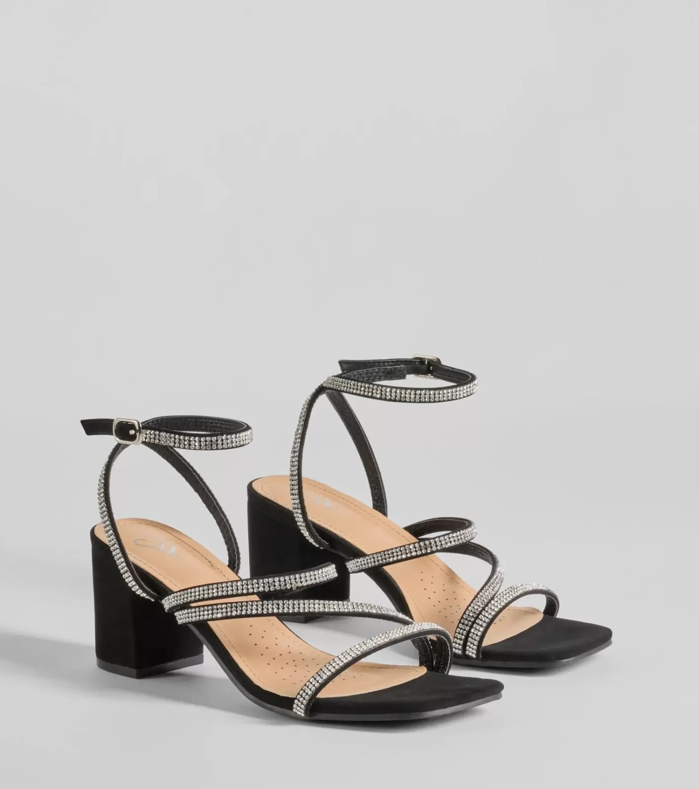 Windsor Midnight Light Rhinestone Strappy Block Heels BLACK Outlet