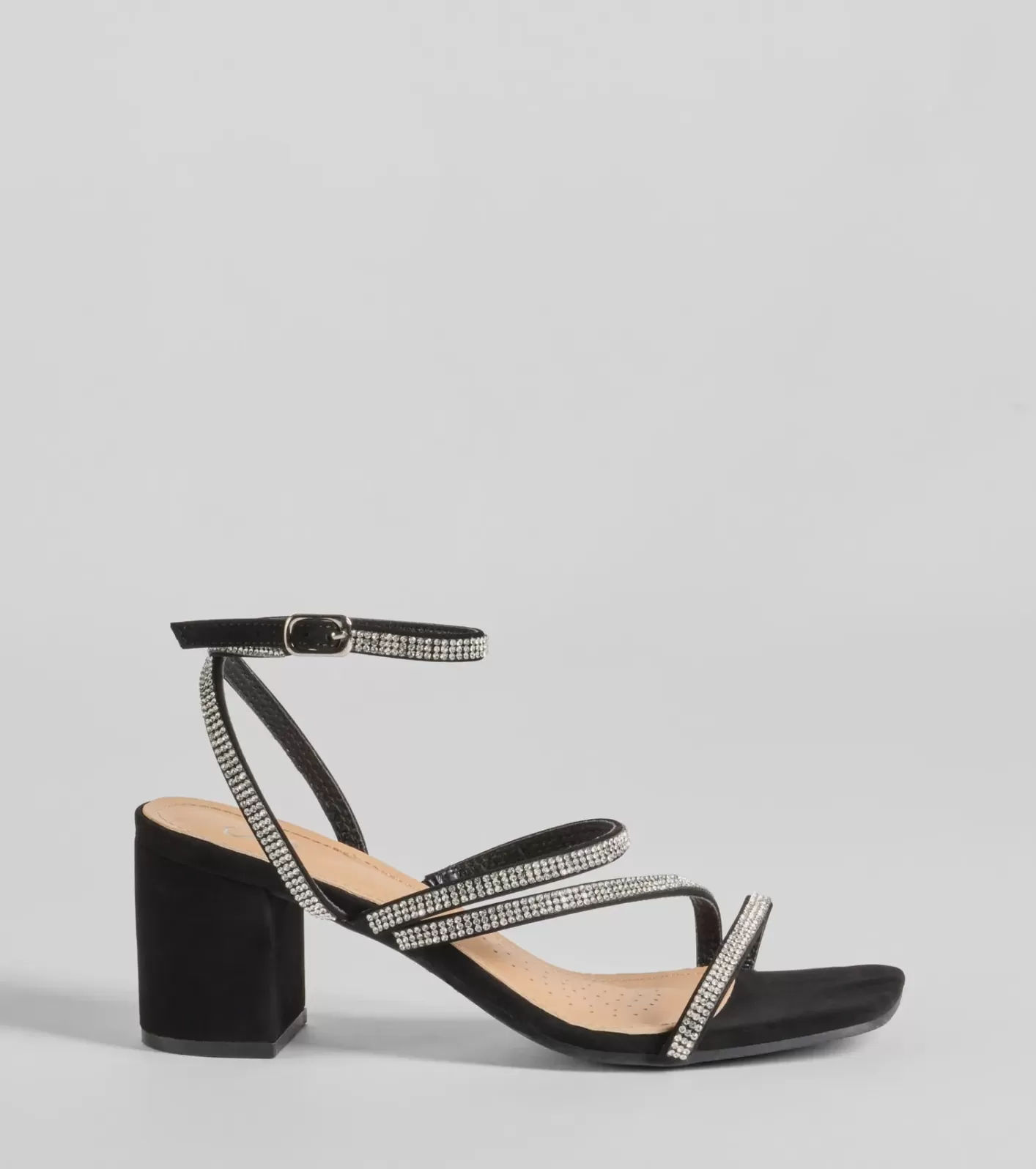 Windsor Midnight Light Rhinestone Strappy Block Heels BLACK Outlet