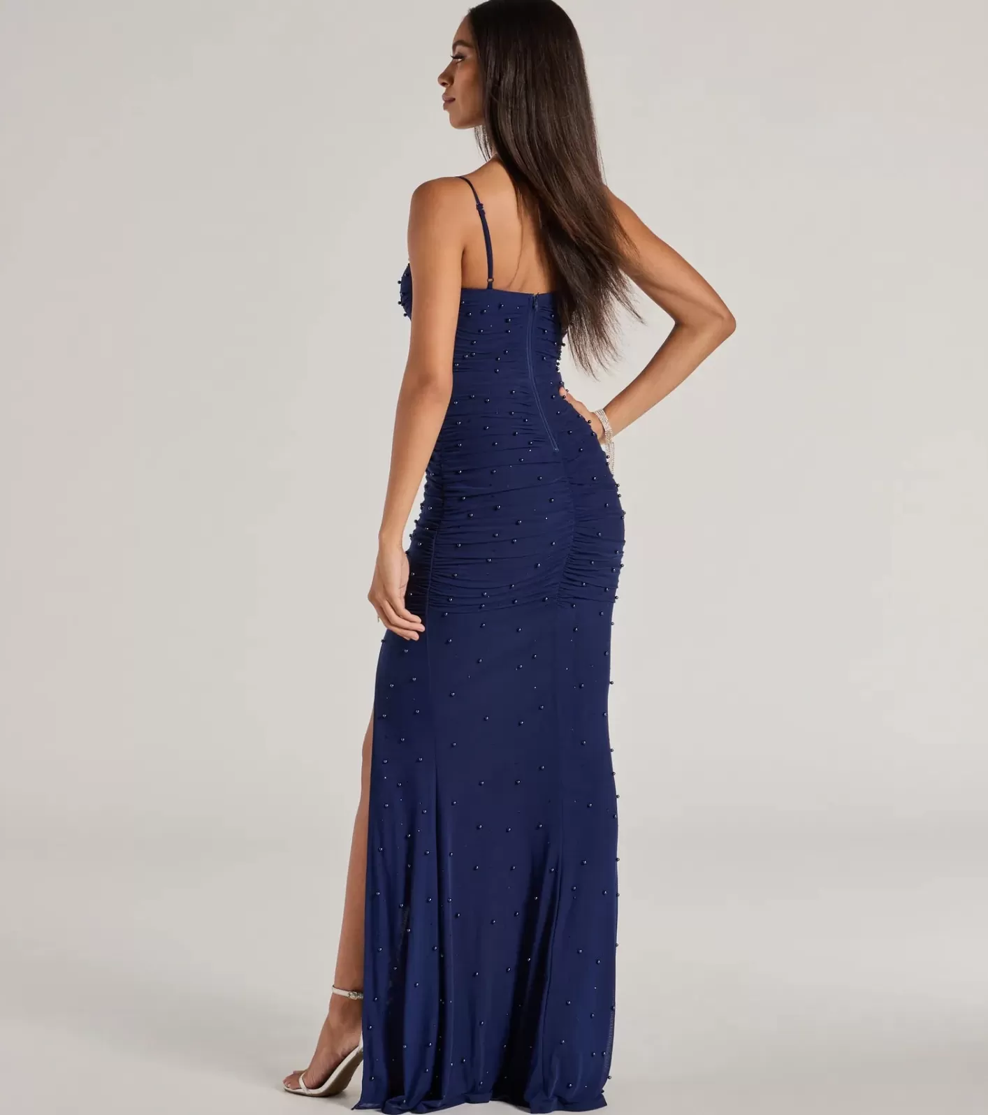 Windsor Milena Faux Pearl Mesh High Slit Mermaid Dress NAVY Fashion