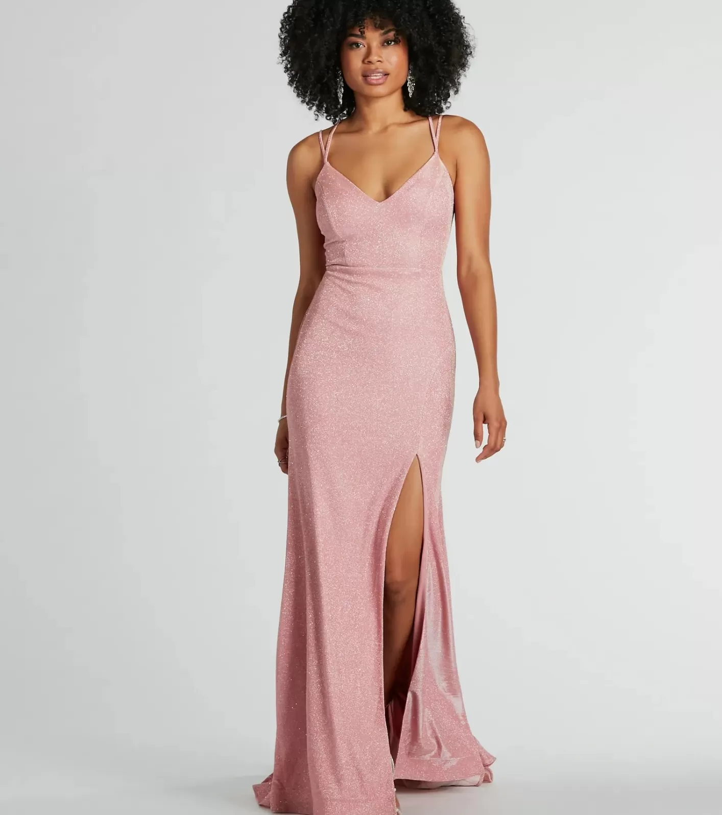 Windsor Miranda Lace-Up Mermaid Glitter Formal Dress BLUSH Outlet