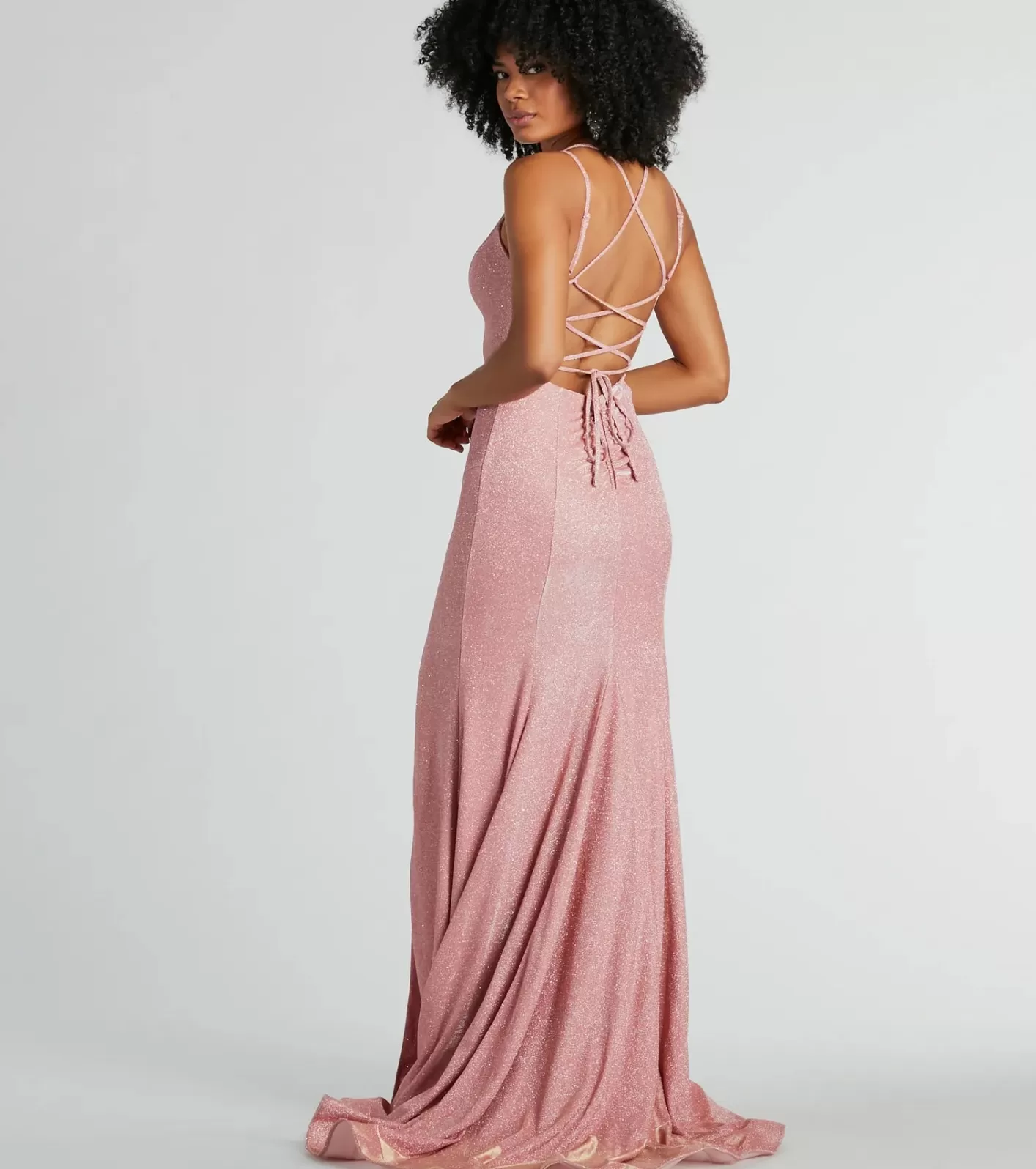Windsor Miranda Lace-Up Mermaid Glitter Formal Dress BLUSH Outlet