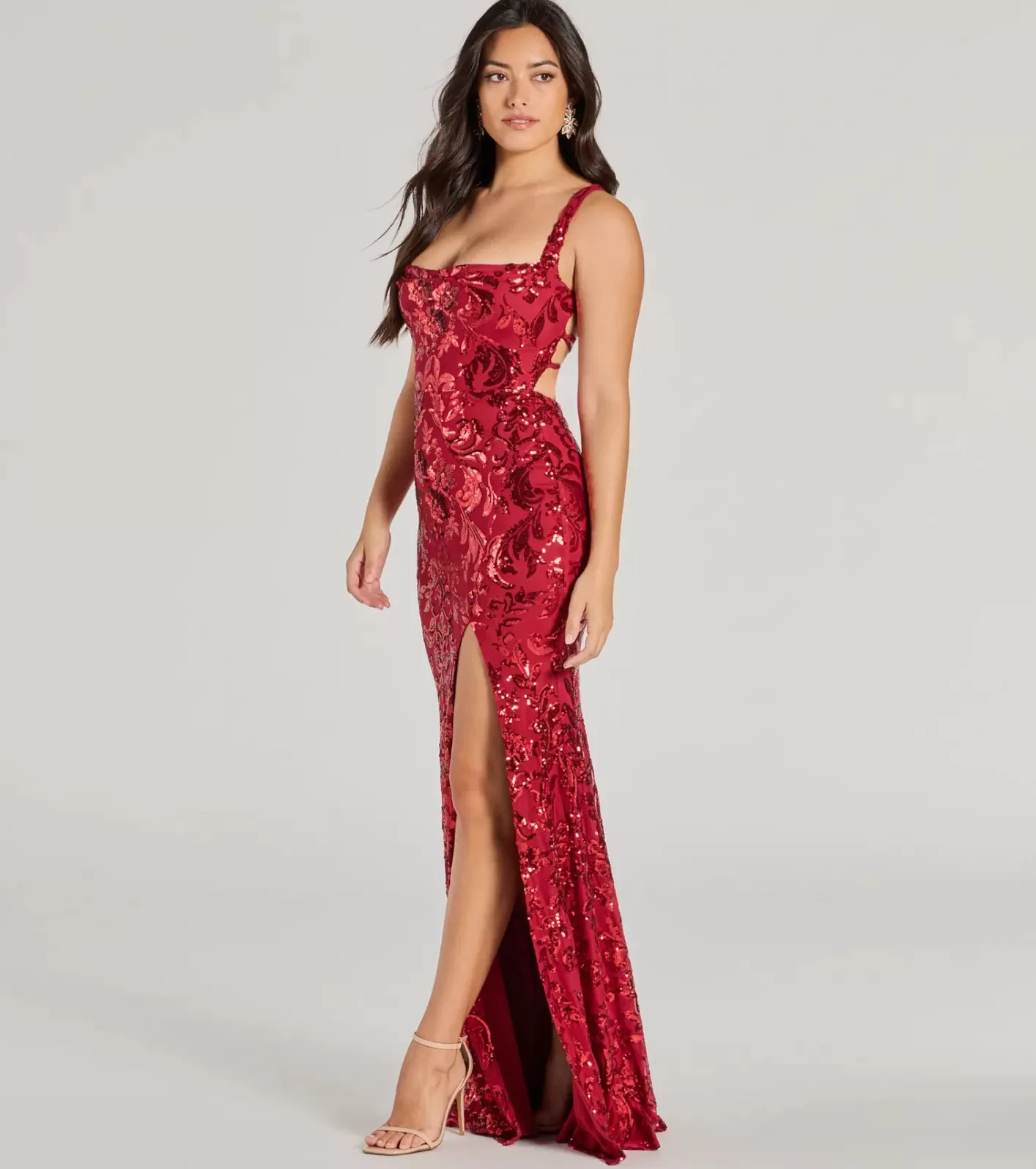 Windsor Moira Lace-Up Mermaid Sequin Formal Dress RED Online
