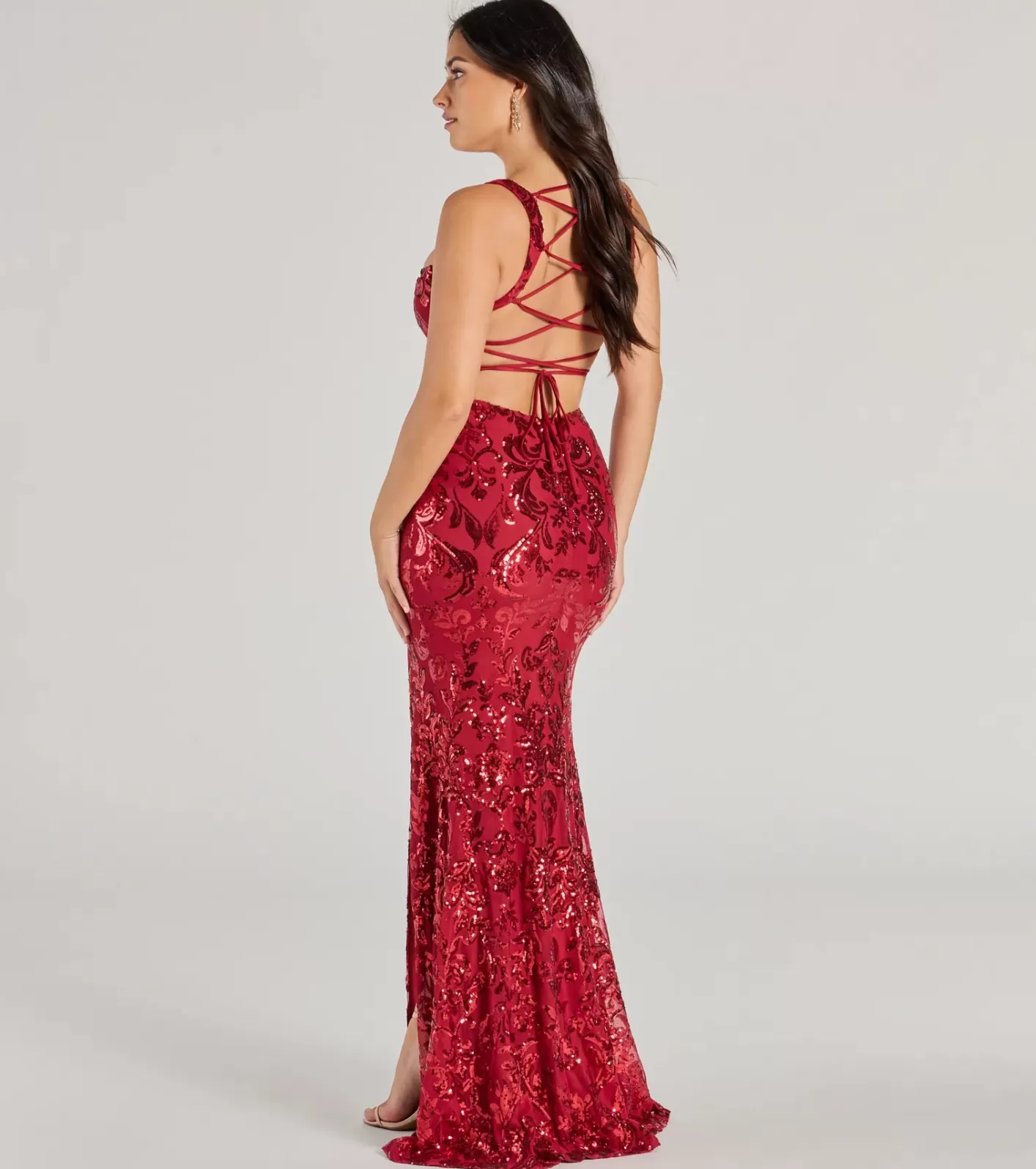 Windsor Moira Lace-Up Mermaid Sequin Formal Dress RED Online