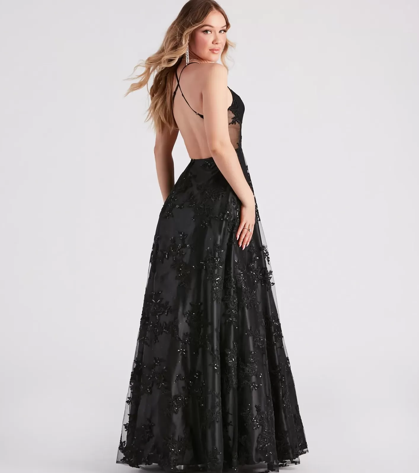 Windsor Monica Sequin Embroidered Lace Ball Gown BLACK Online