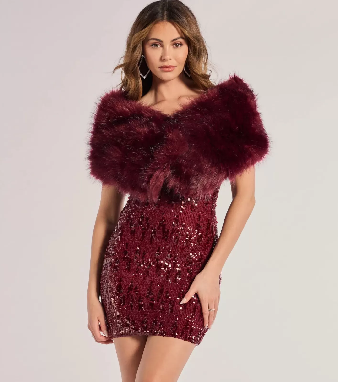 Windsor Ms. Diva Faux Fur Shawl BURGUNDY-2 Online