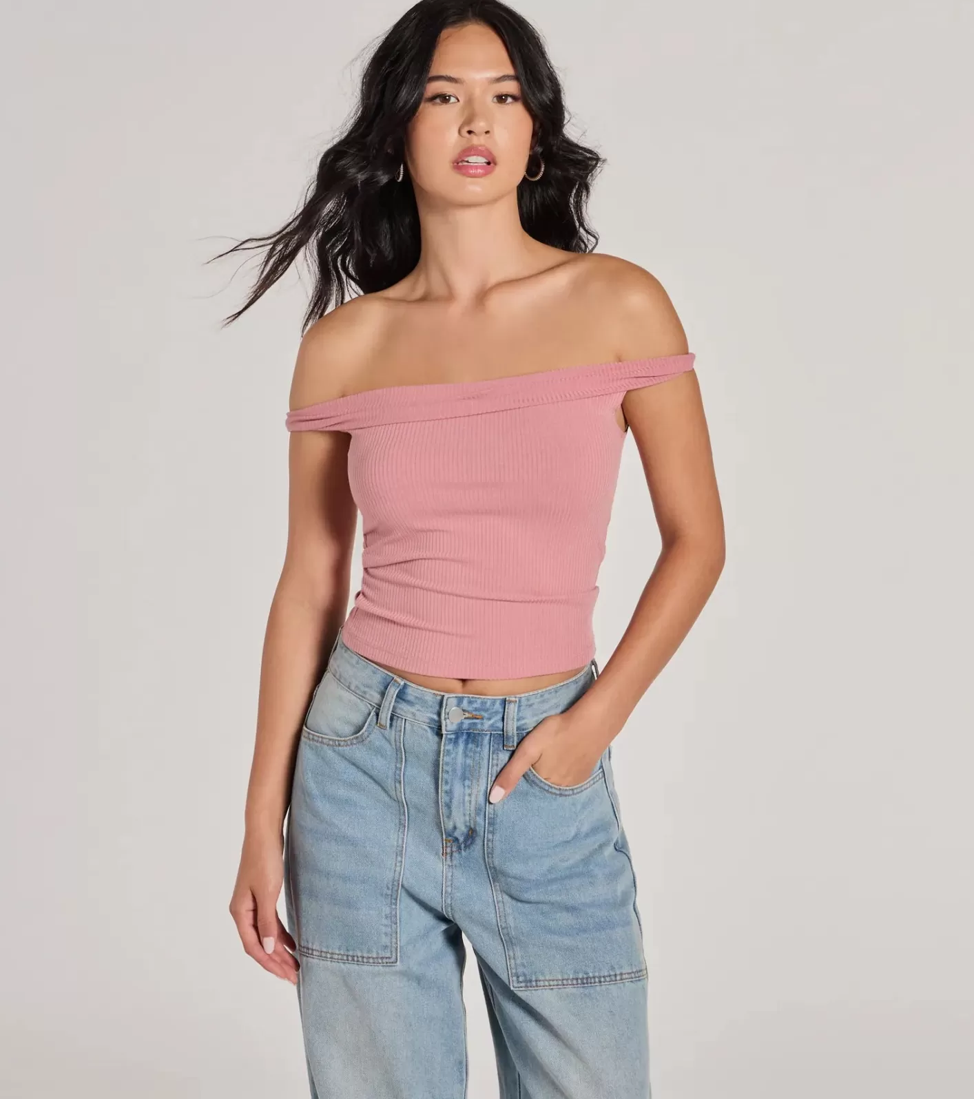Windsor Nothing Sweeter Off-The-Shoulder Crop Top BLUSH Hot