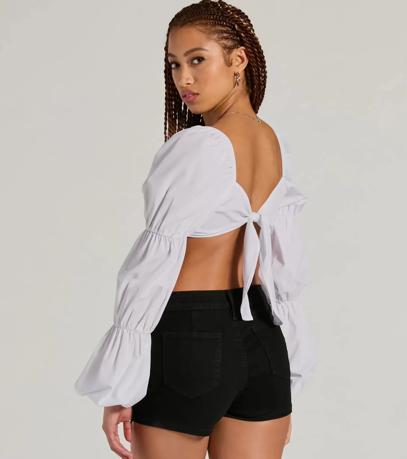 Windsor Official Cutie Tie Back Long Sleeve Crop Top WHITE Store
