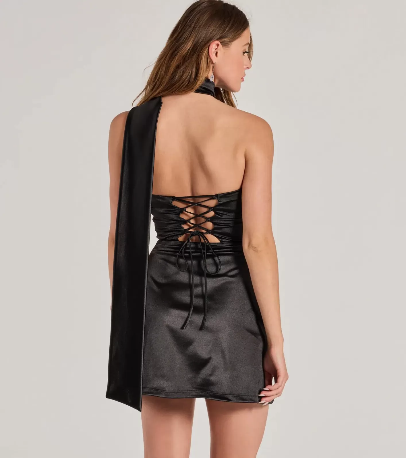 Windsor On The Guest List Strapless Lace-Up Satin Mini Dress BLACK Hot