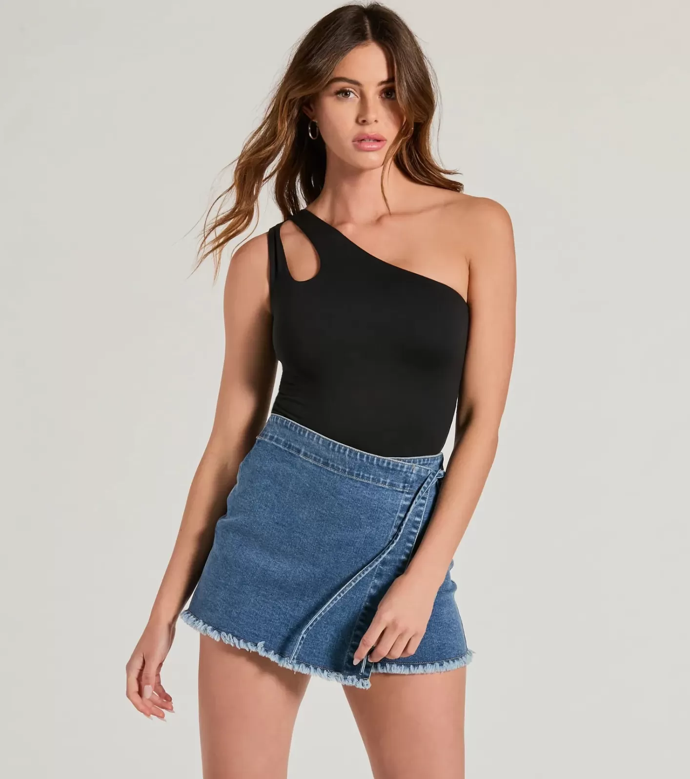 Windsor One Sided Sleeveless Cutout Bodysuit BLACK Discount