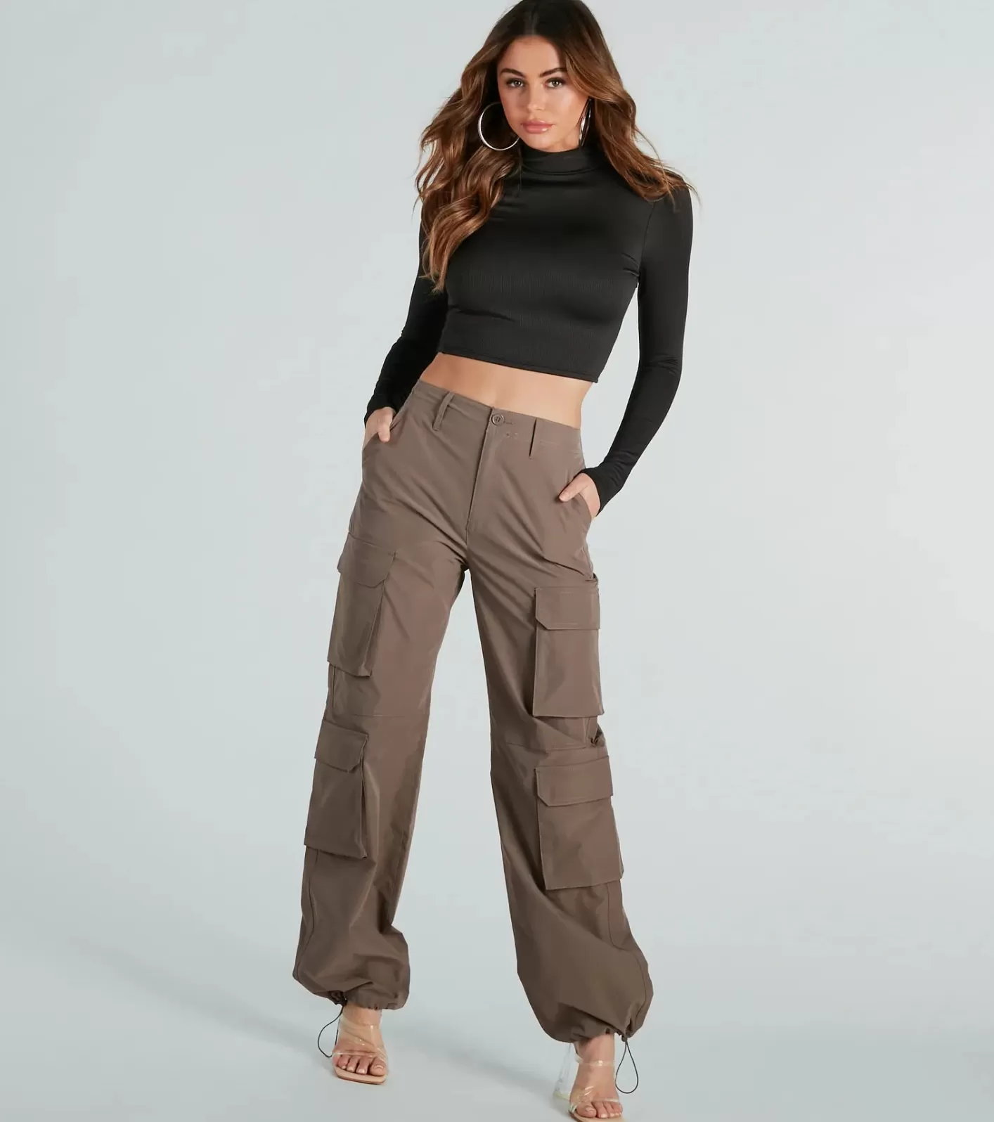 Windsor Out For The Day High-Rise Cargo Pants BROWN Clearance