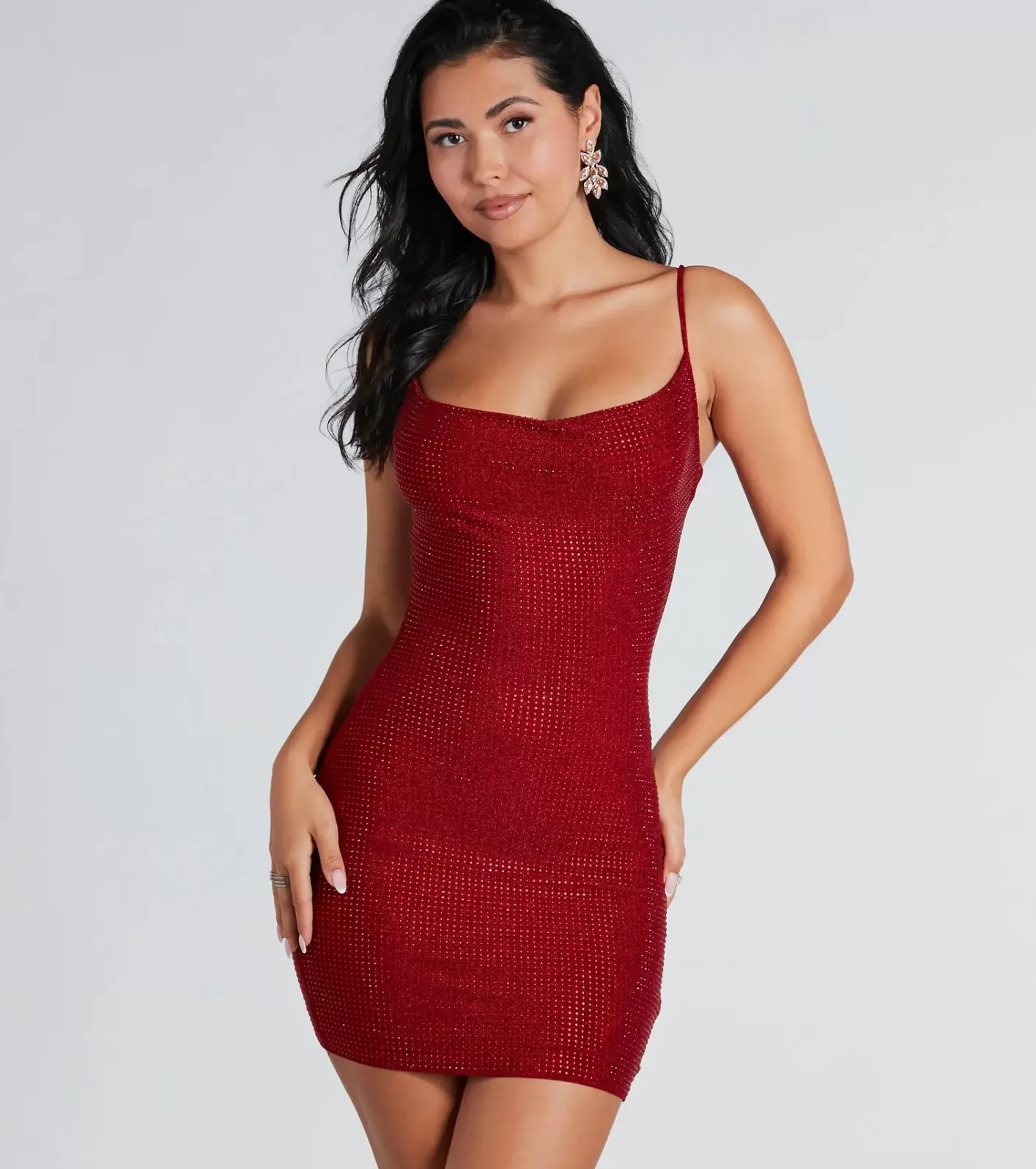 Windsor Paige Rhinestone Formal Bodycon Mini Dress RED Cheap