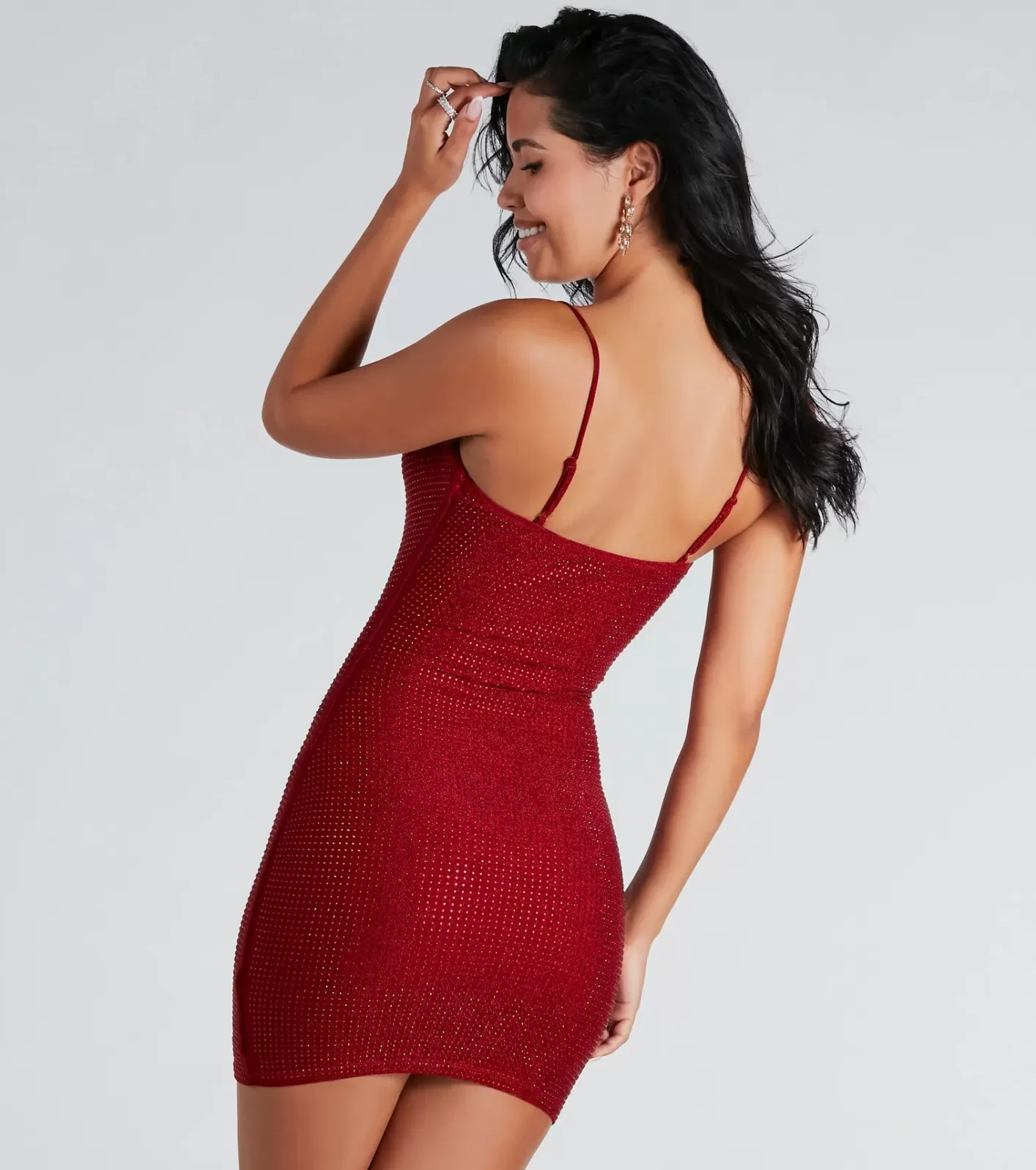 Windsor Paige Rhinestone Formal Bodycon Mini Dress RED Cheap
