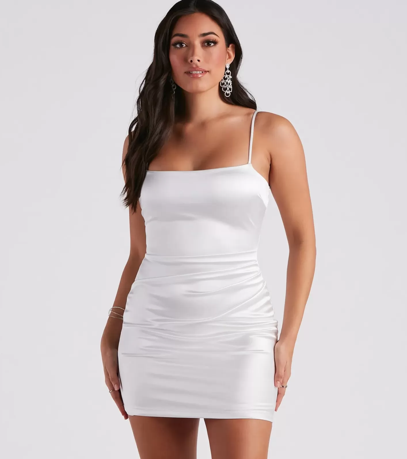 Windsor Party Babe Satin Pleat Mini Dress WHITE-2 Store