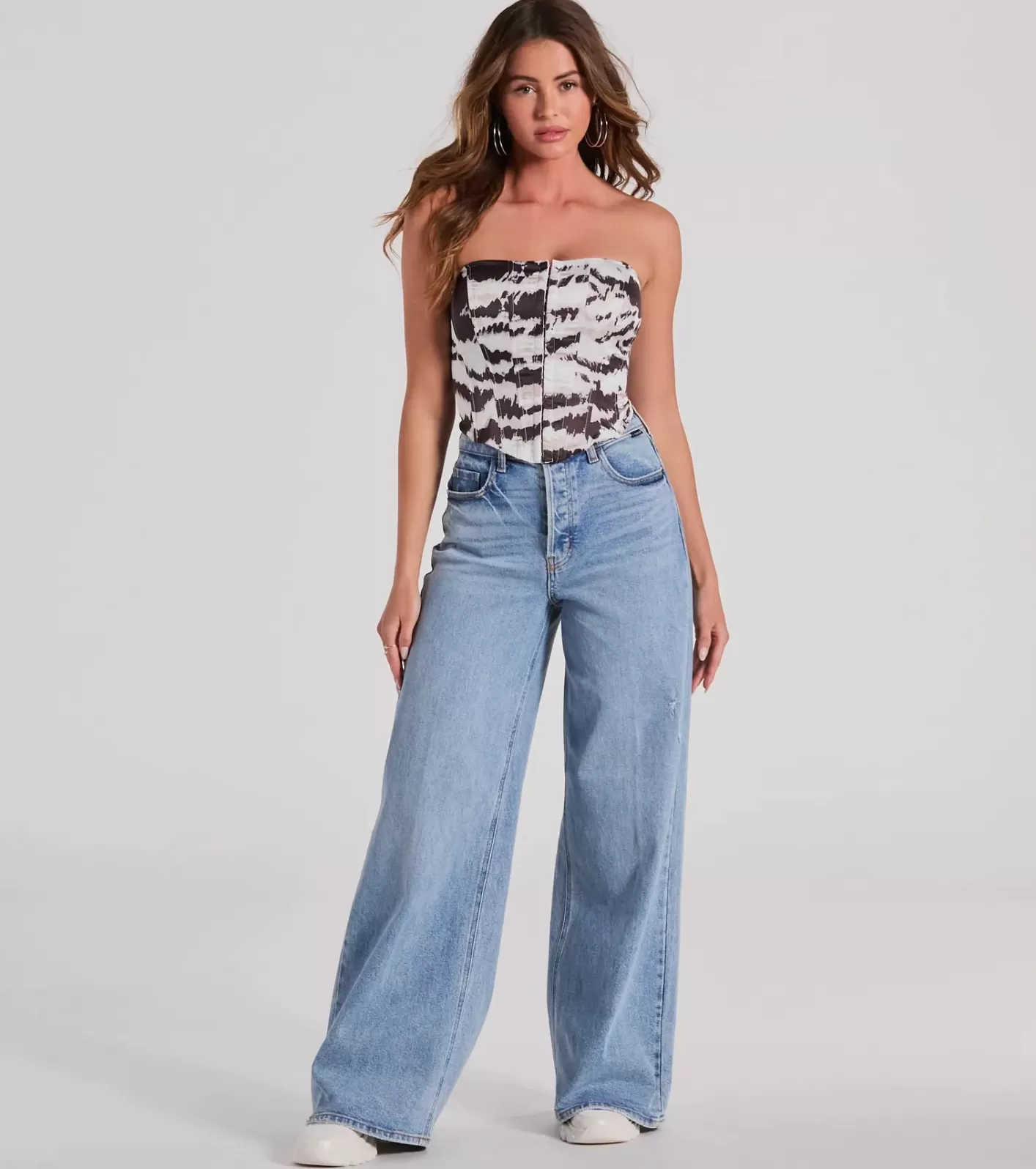 Windsor Perfect Evening Strapless Lace-Up Marble Corset Top MULTI Store